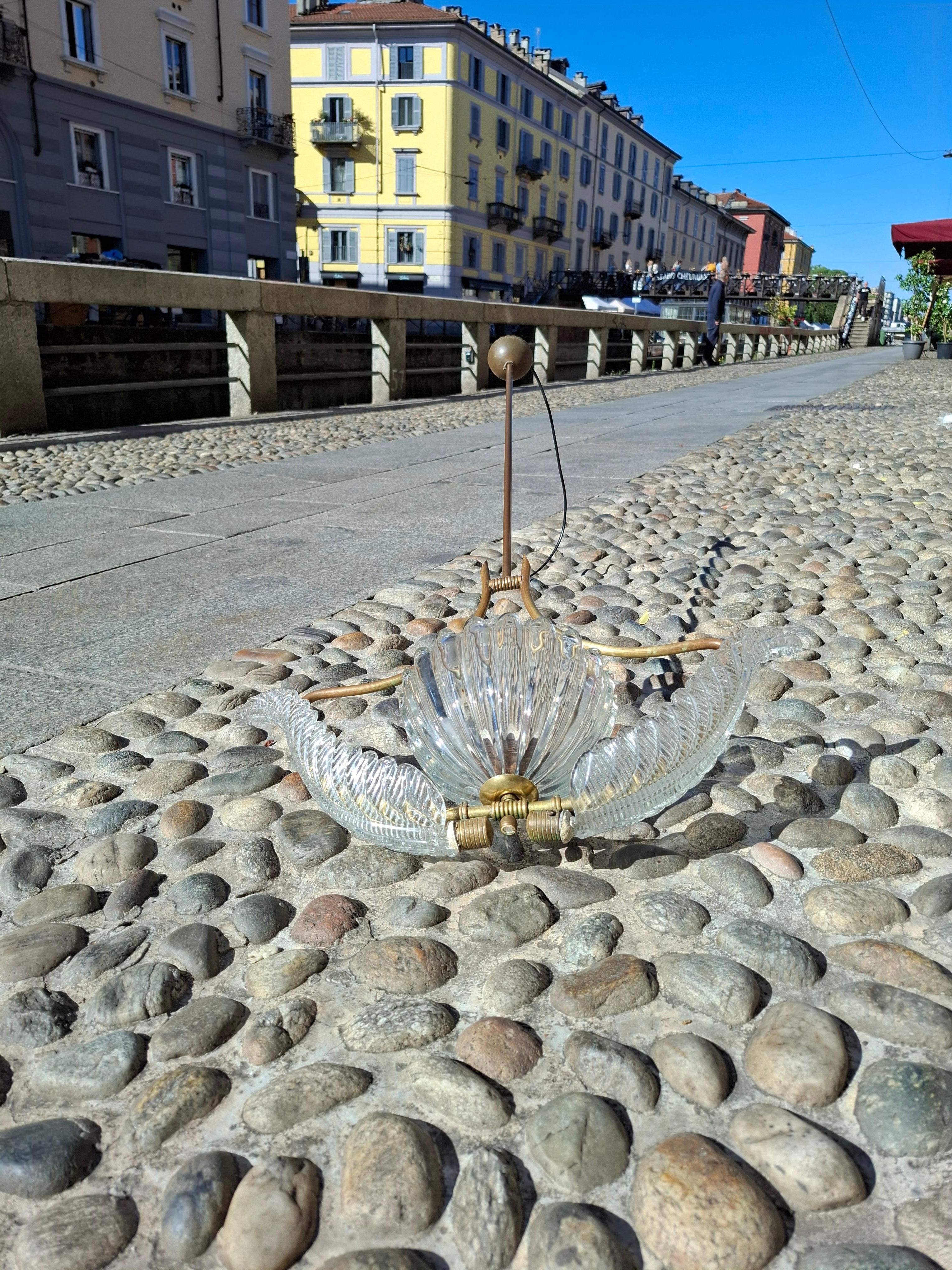 Seguso Chandelier Murano Glass Brass 1940 Italy For Sale 1