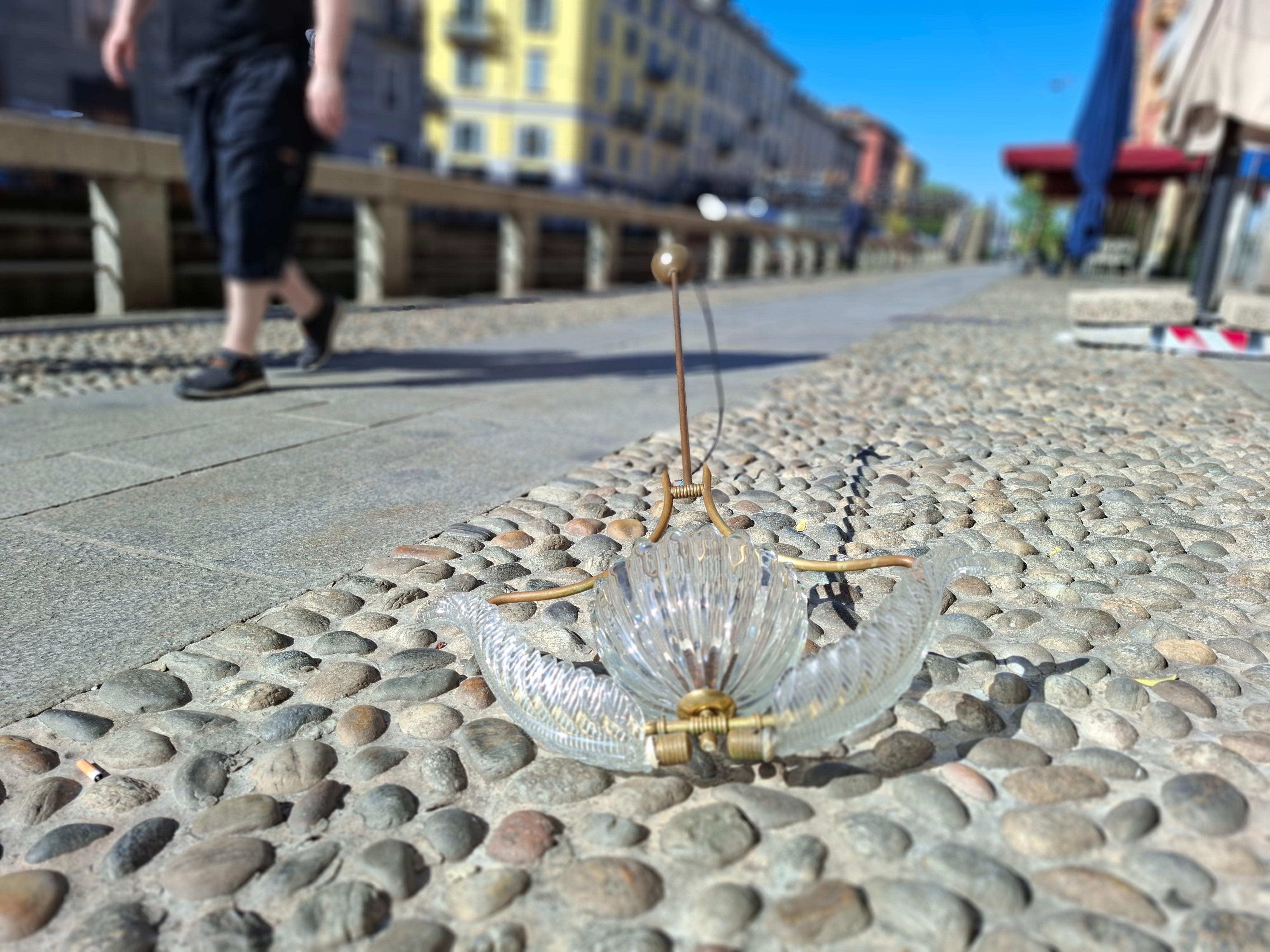 Seguso Chandelier Murano Glass Brass 1940 Italy For Sale 2