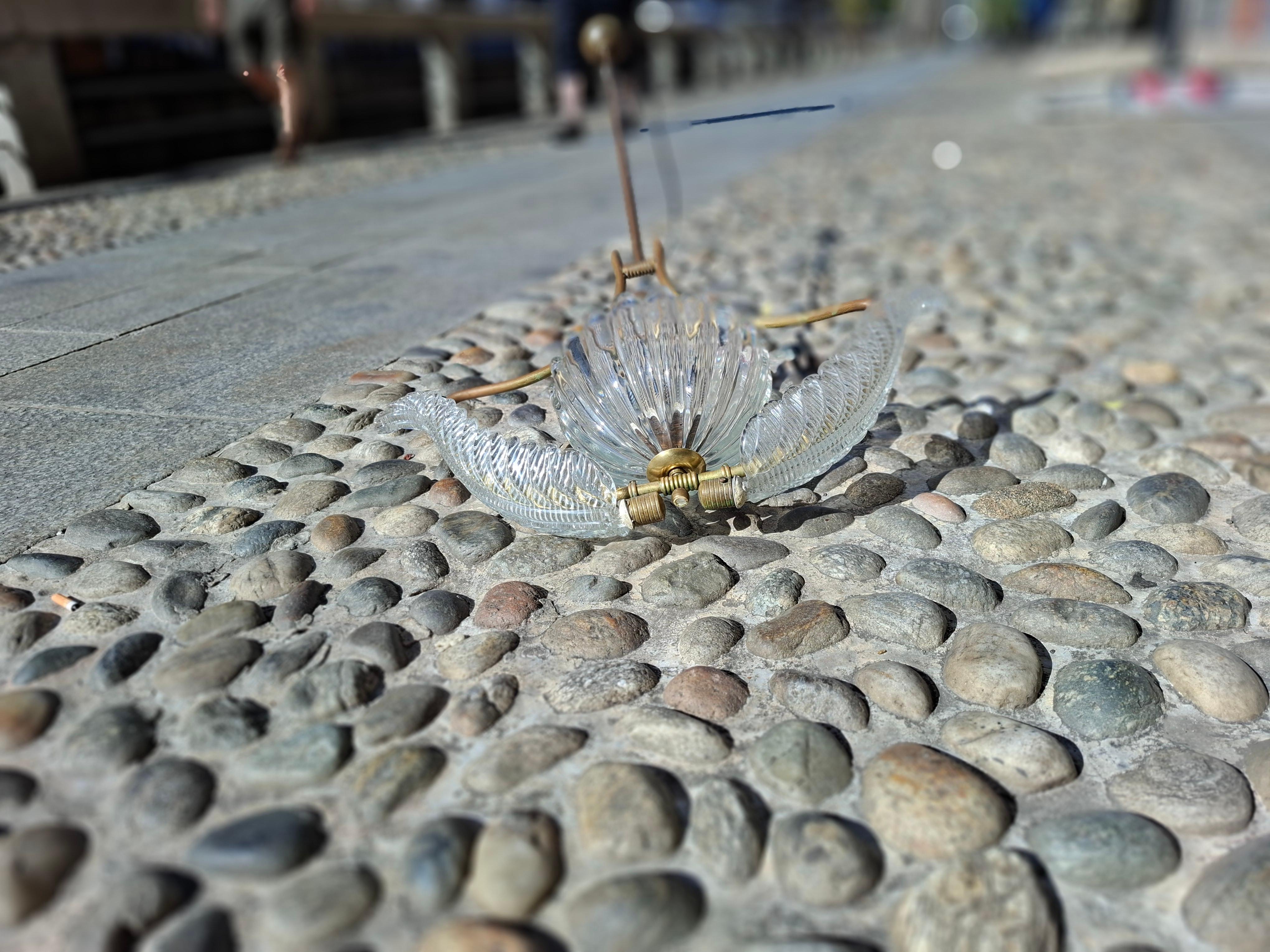 Seguso Chandelier Murano Glass Brass 1940 Italy For Sale 3