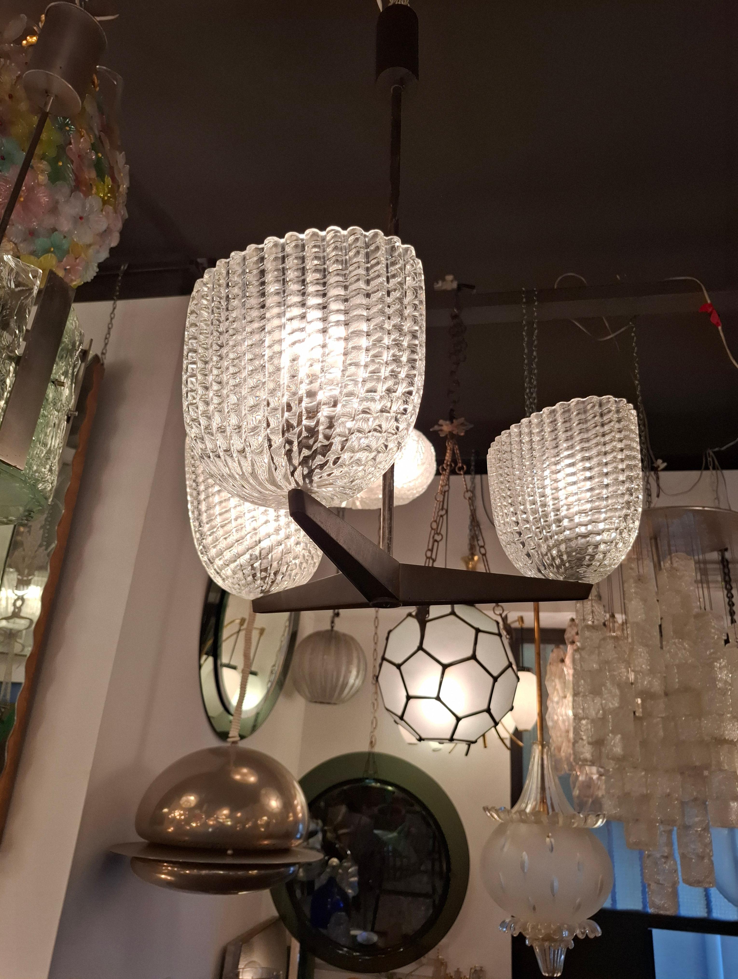 italien SEGUSO CHANDELIER MURANO VERRE OTTONE 1950 Italie en vente
