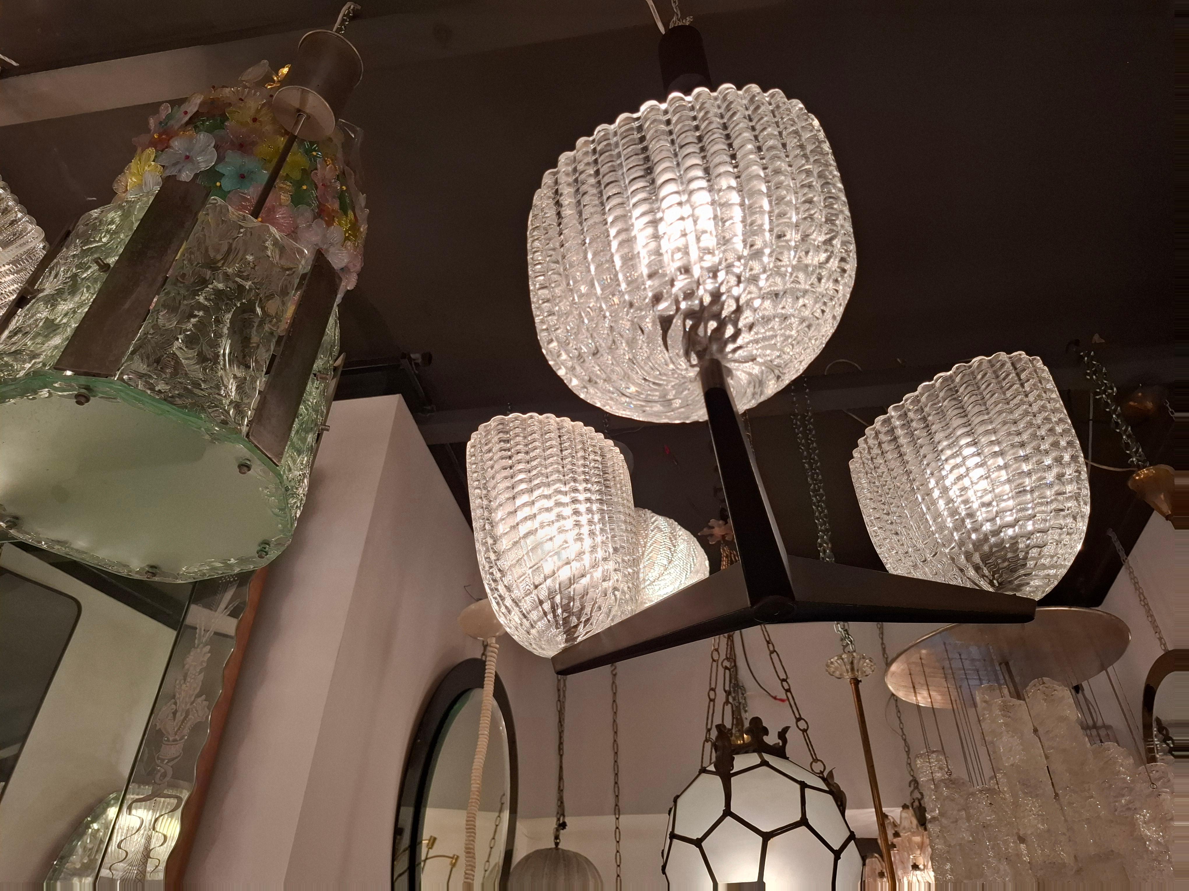 Milieu du XXe siècle SEGUSO CHANDELIER MURANO VERRE OTTONE 1950 Italie en vente