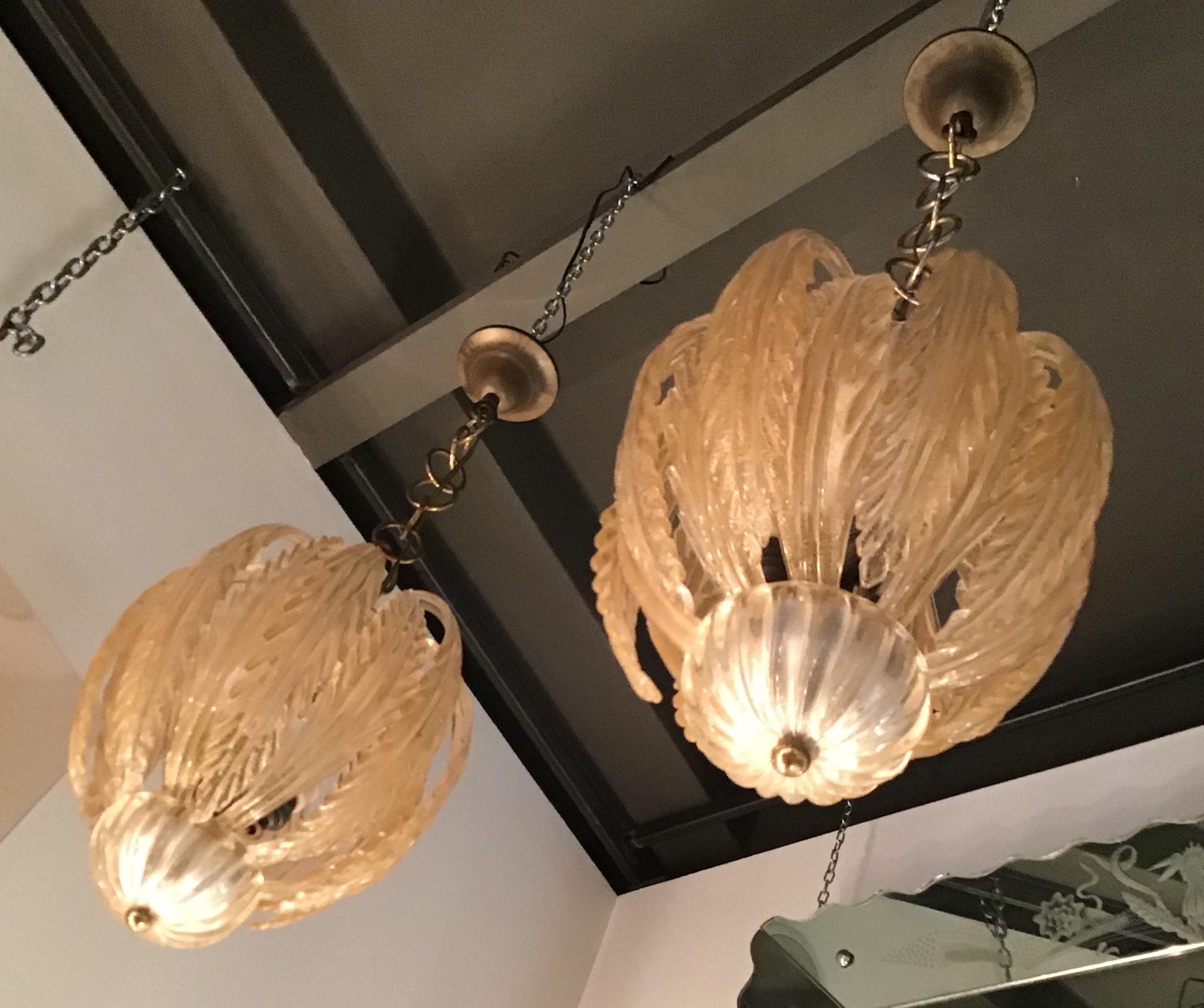 Seguso Chandeliers Murano Glass Gold, 1930, Italy For Sale 2