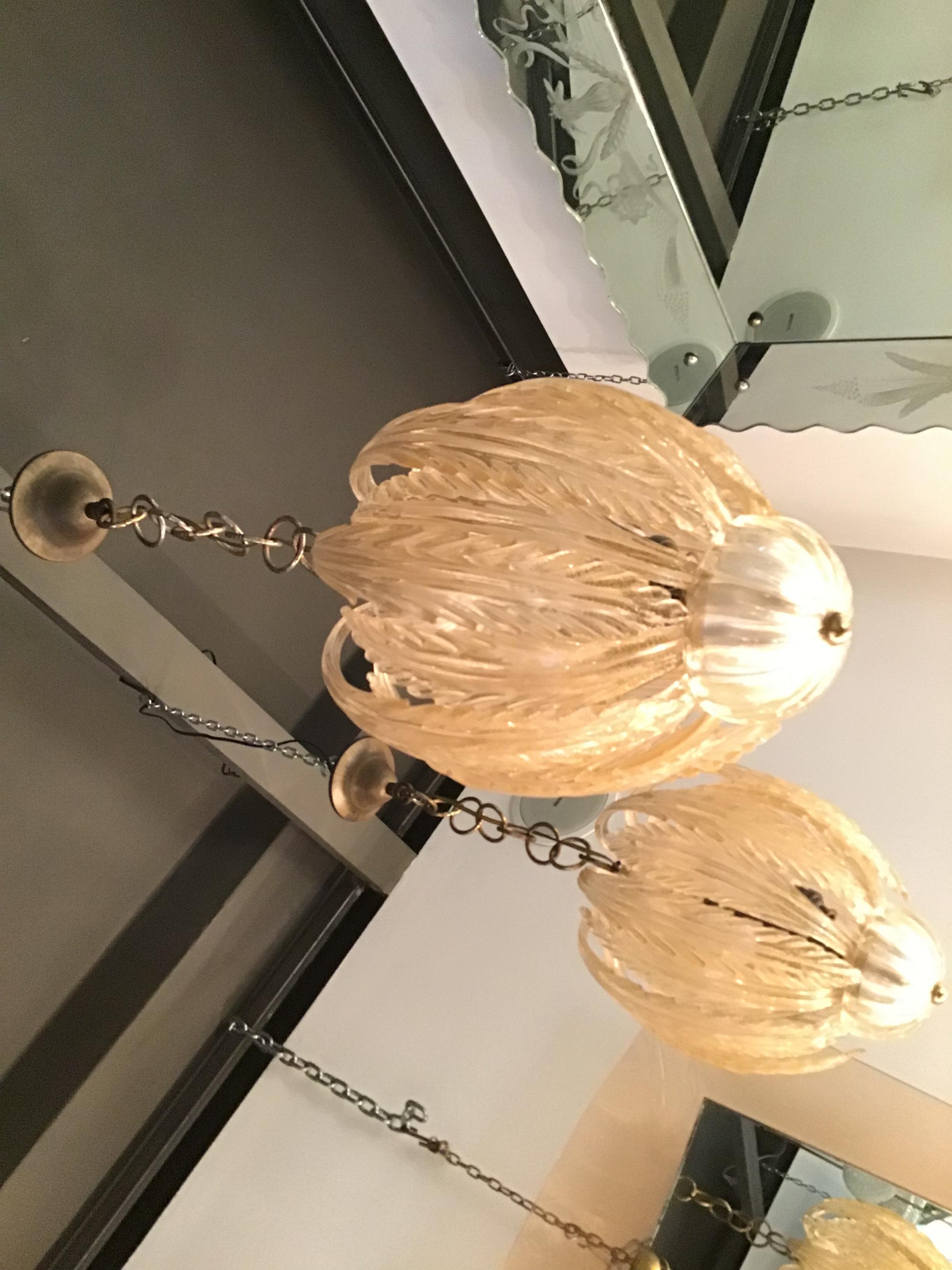Seguso Chandeliers Murano Glass Gold, 1930, Italy For Sale 3