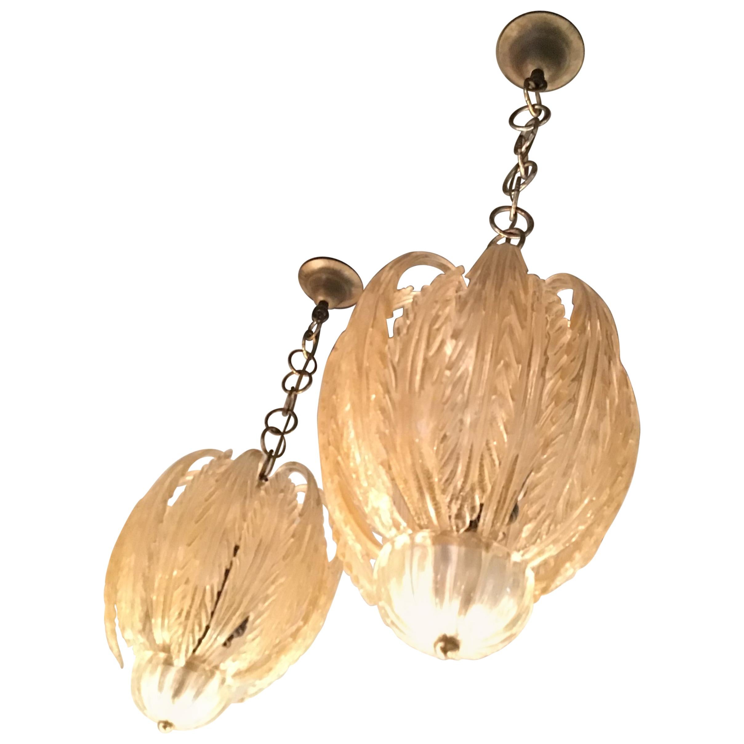 Seguso Chandeliers Murano Glass Gold, 1930, Italy For Sale