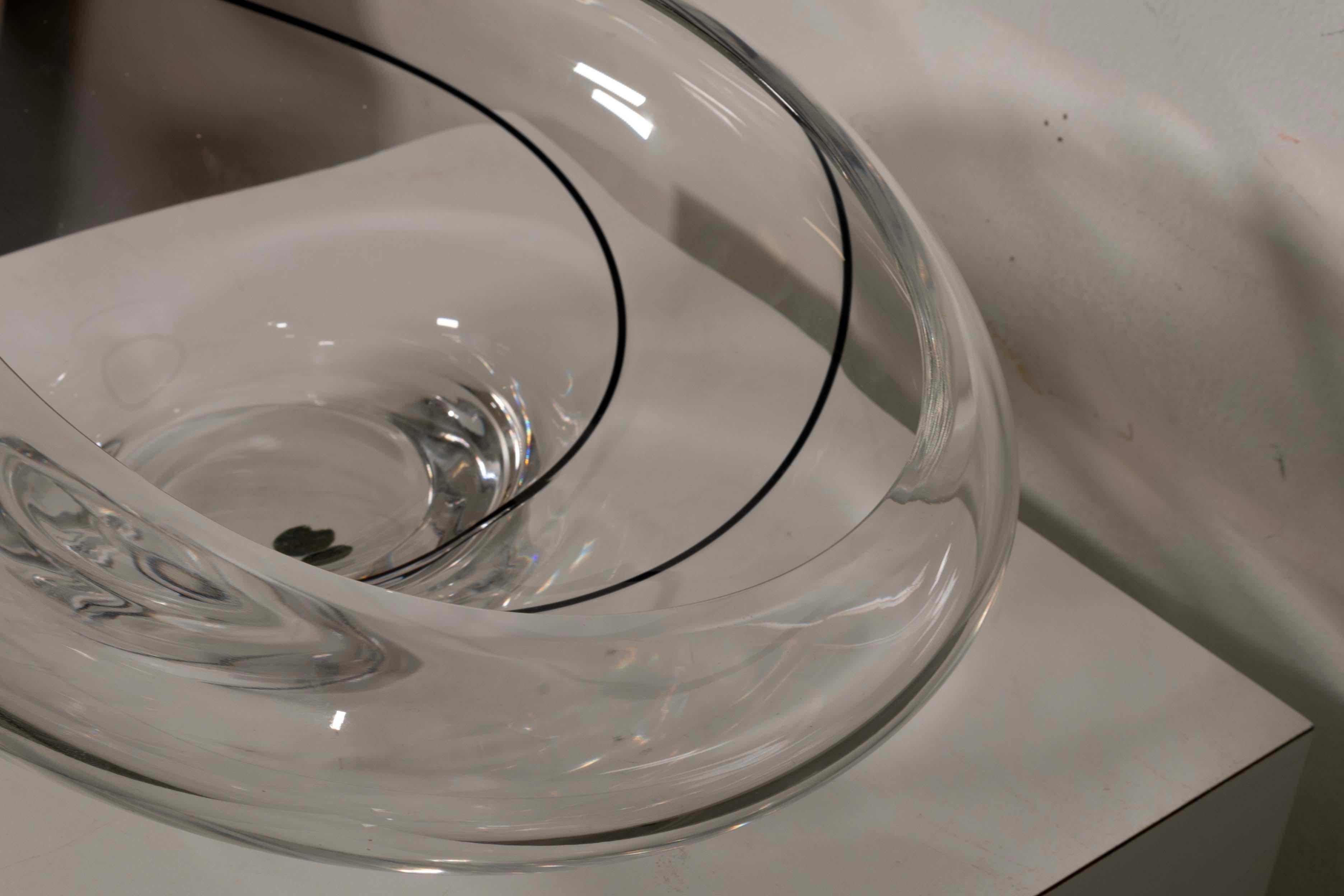 20th Century Seguso Contemporary Murano Blown Glass with Blue Swirl Signed Des L Seguso For Sale