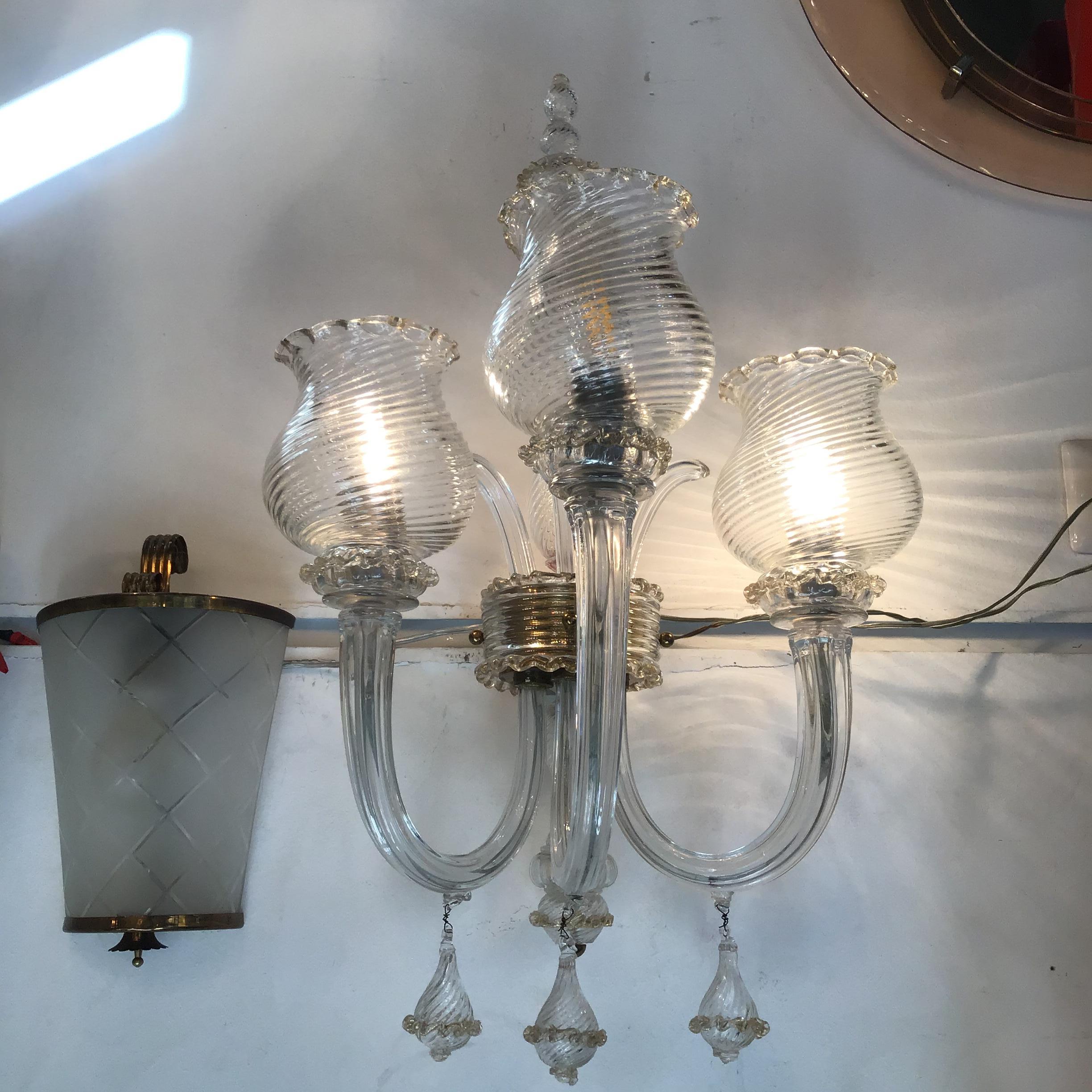 Eccezionale Coppia Sconces Murano Glass Gold Brass
1945 italy 