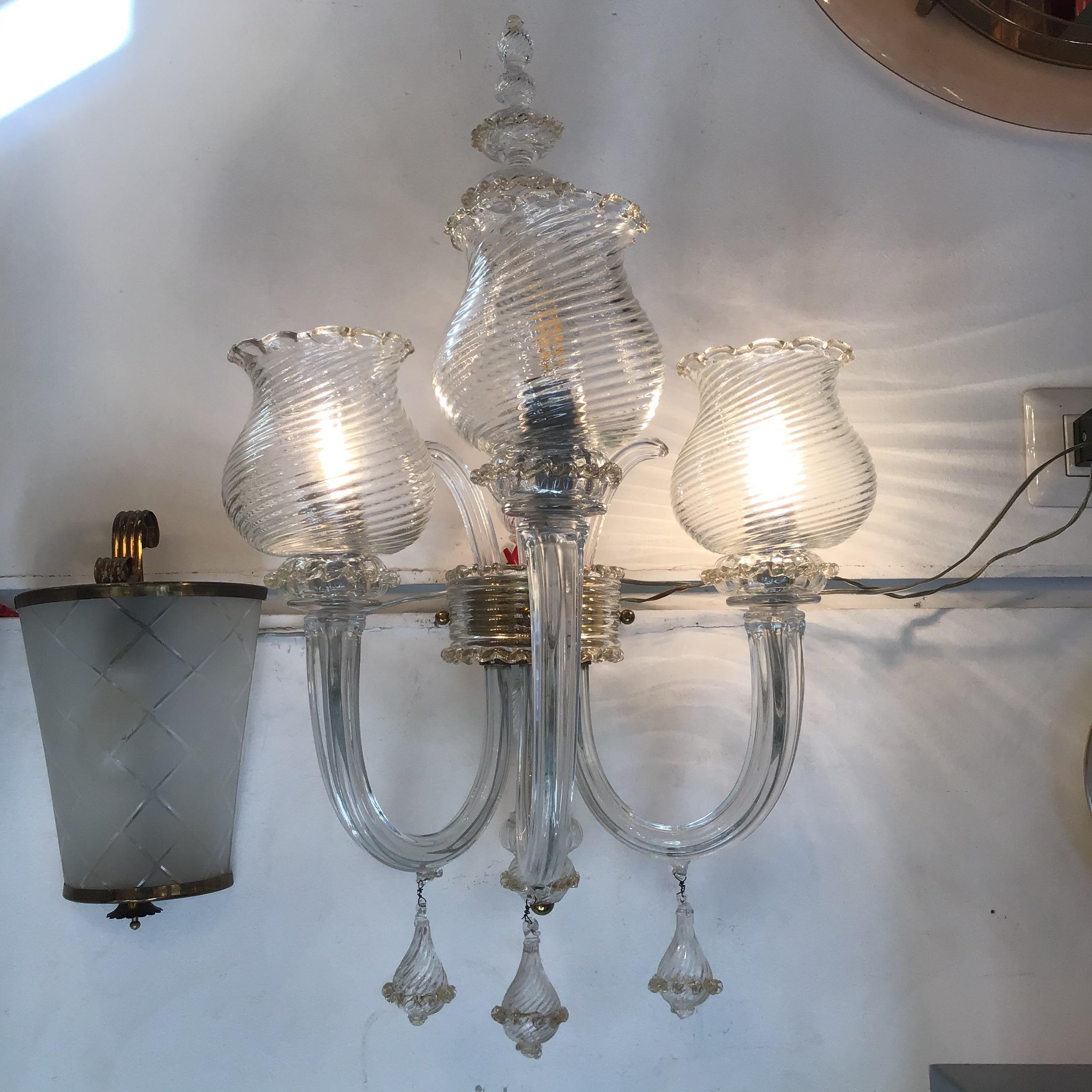 Altro Seguso Coppia Appliques Murano Glass Gold Brass 1945 Italy in vendita