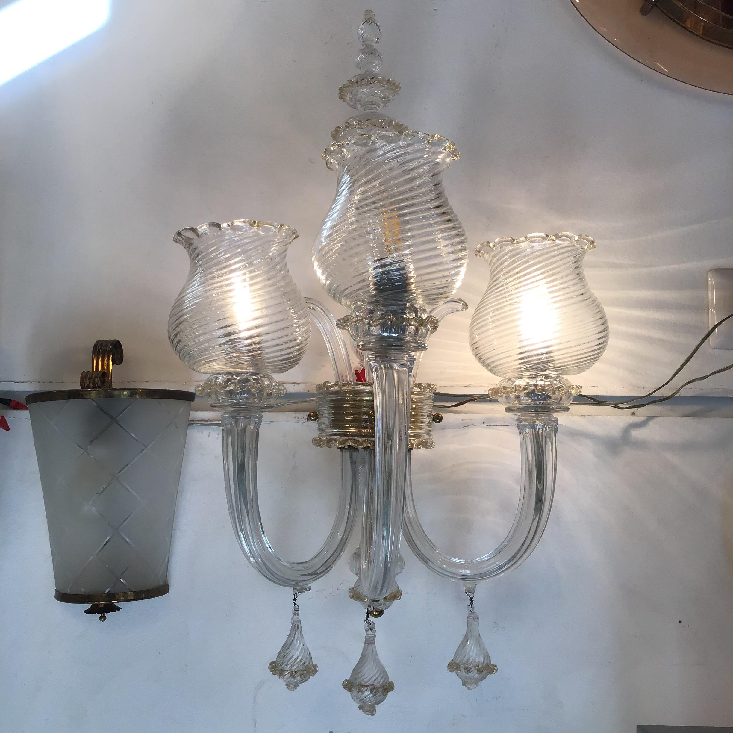 Seguso Coppia Appliques Murano Glass Gold Brass 1945 Italy In condizioni ottime in vendita a Milano, IT