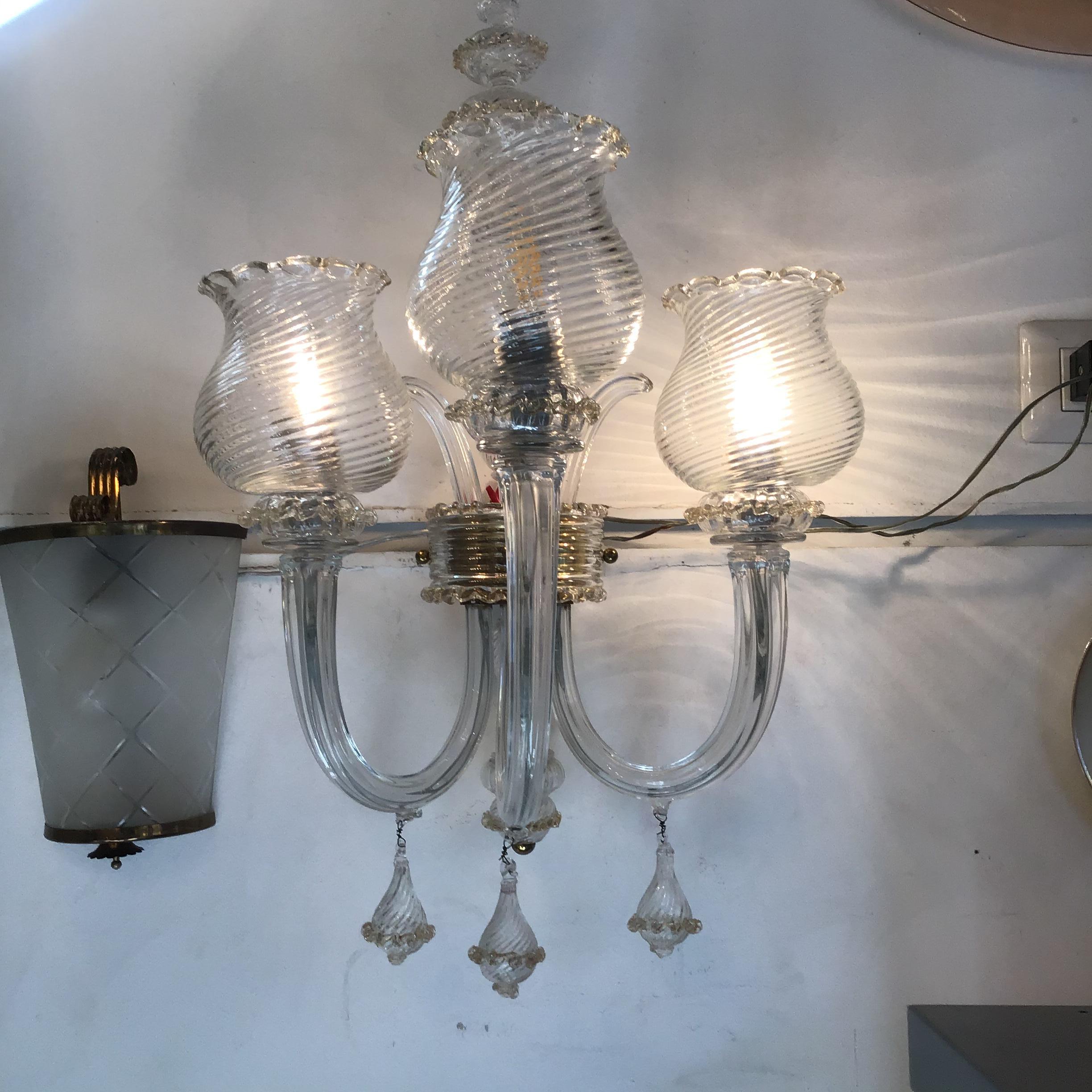 Vetro di Murano Seguso Coppia Appliques Murano Glass Gold Brass 1945 Italy in vendita