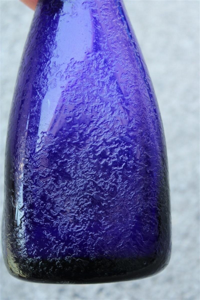 Mid-Century Modern Seguso Corroded Cobalt Blue Vase in the Shape of a Bottle, 1960s For Sale