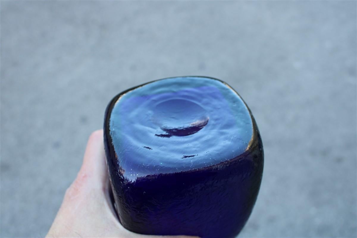 European Seguso Corroded Cobalt Blue Vase in the Shape of a Bottle, 1960s For Sale