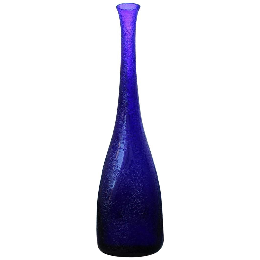 Seguso Corroded Cobalt Blue Vase in the Shape of a Bottle, 1960s For Sale