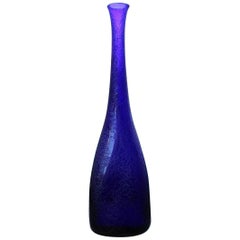 Vintage Seguso Corroded Cobalt Blue Vase in the Shape of a Bottle, 1960s