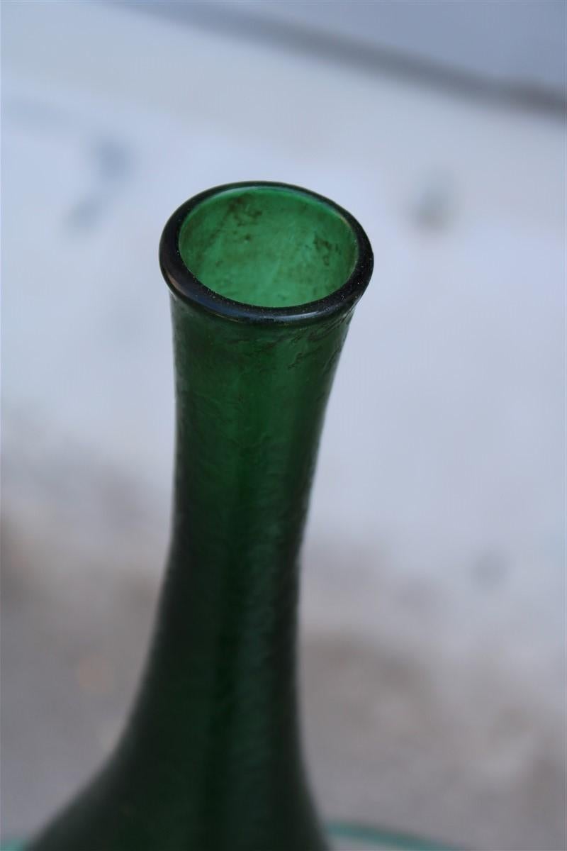 Italian Seguso Corroded Cobalt Green Vase in the Shape of a Bottle, 1960s For Sale