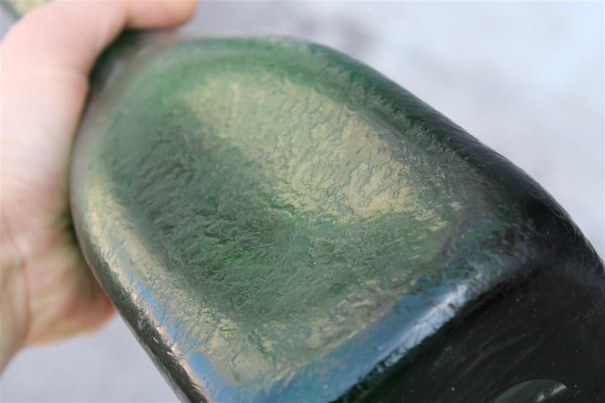 Murano Glass Seguso Corroded Cobalt Green Vase in the Shape of a Bottle, 1960s For Sale