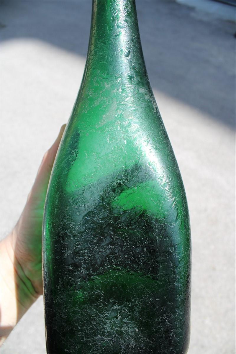 Seguso Corroded Cobalt Green Vase in the Shape of a Bottle, 1960s For Sale 2