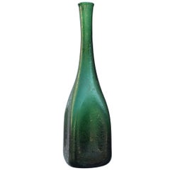 Vintage Seguso Corroded Cobalt Green Vase in the Shape of a Bottle, 1960s
