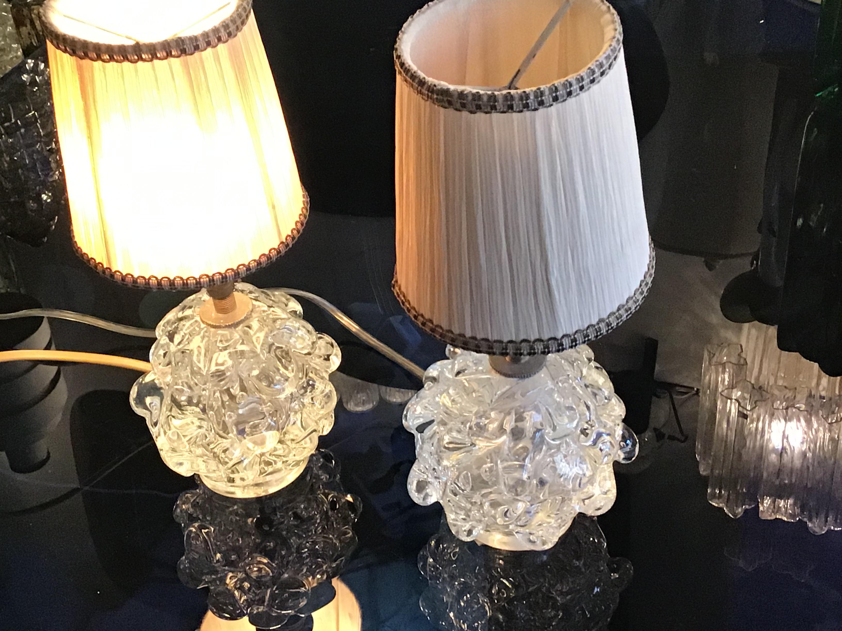 Seguso Couple Table Lamp 1940 Murano Glass Brass, Italy 4