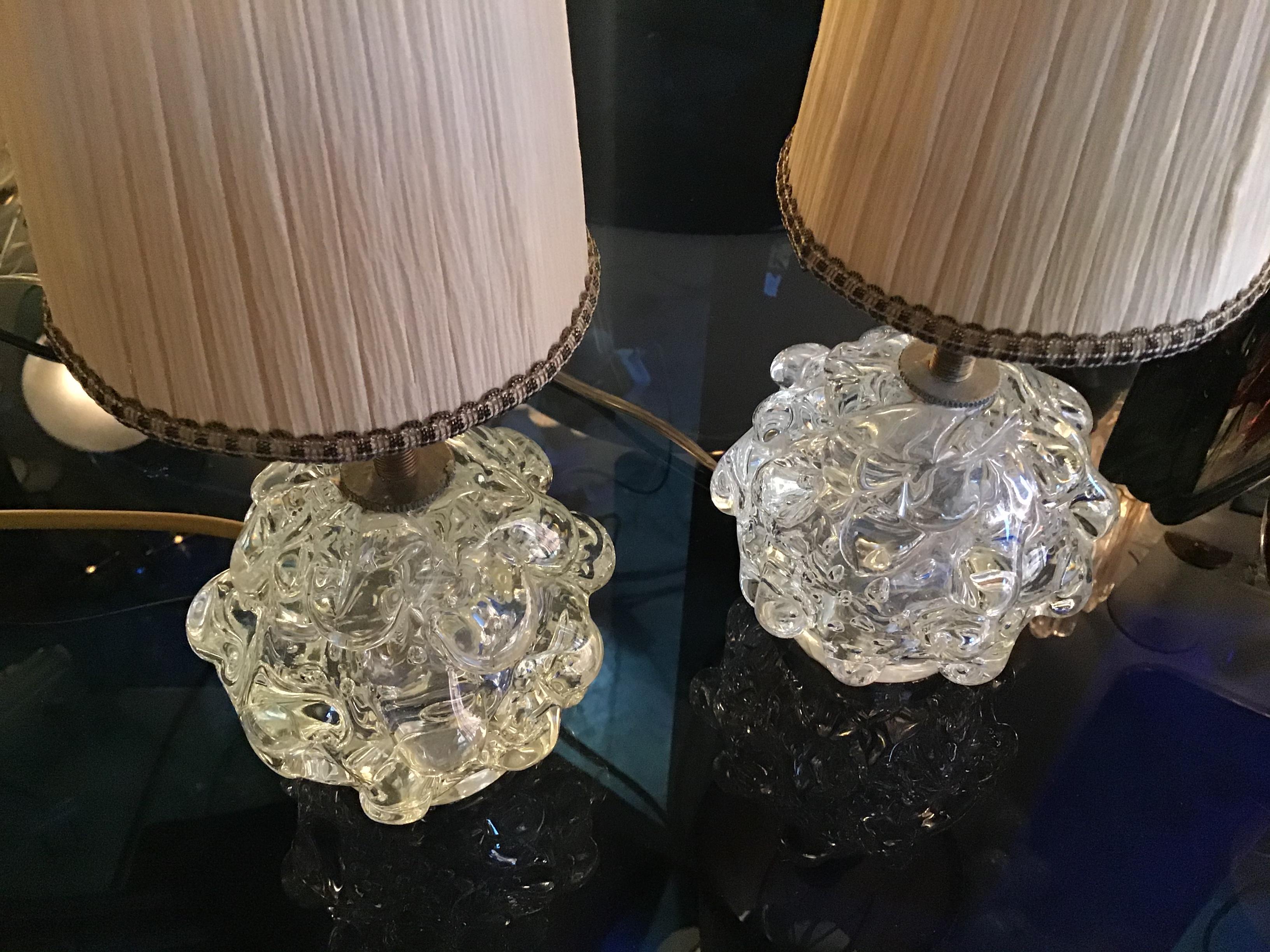 Seguso Couple Table Lamp 1940 Murano Glass Brass, Italy 8