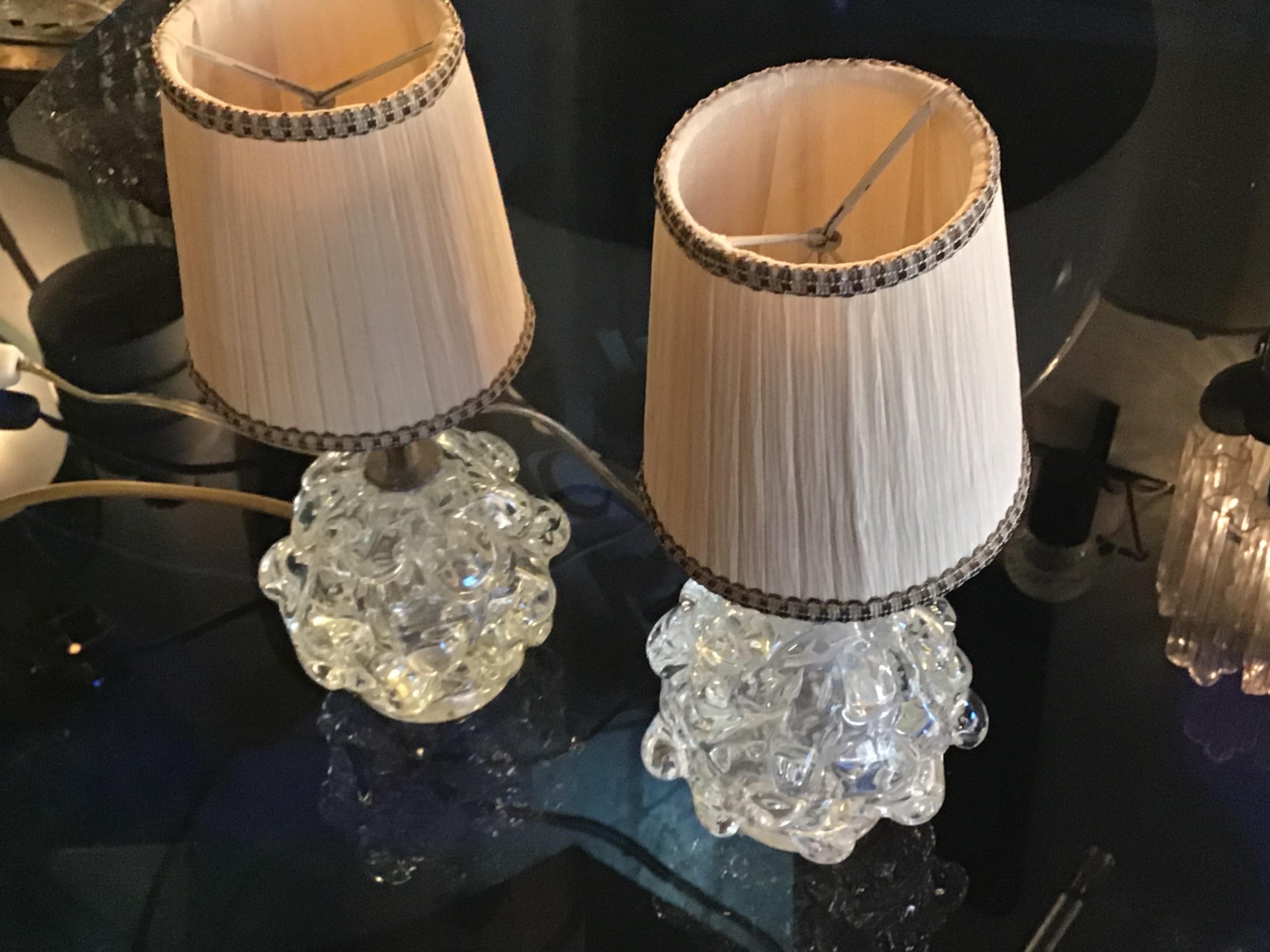 Italian Seguso Couple Table Lamp 1940 Murano Glass Brass, Italy