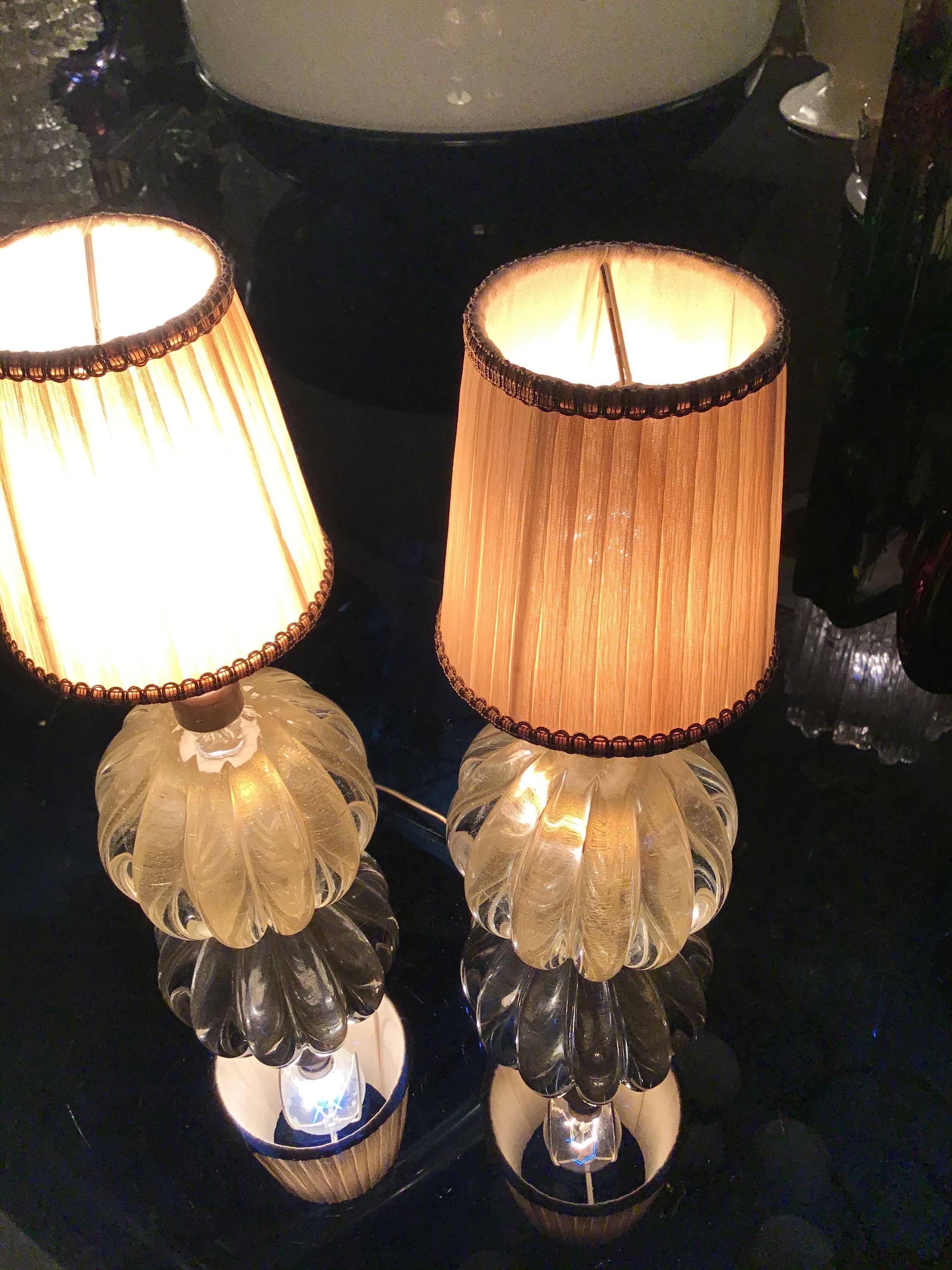 Seguso Couples Table Lamp Murano Glass Brass, 1940, Italy In Excellent Condition In Milano, IT