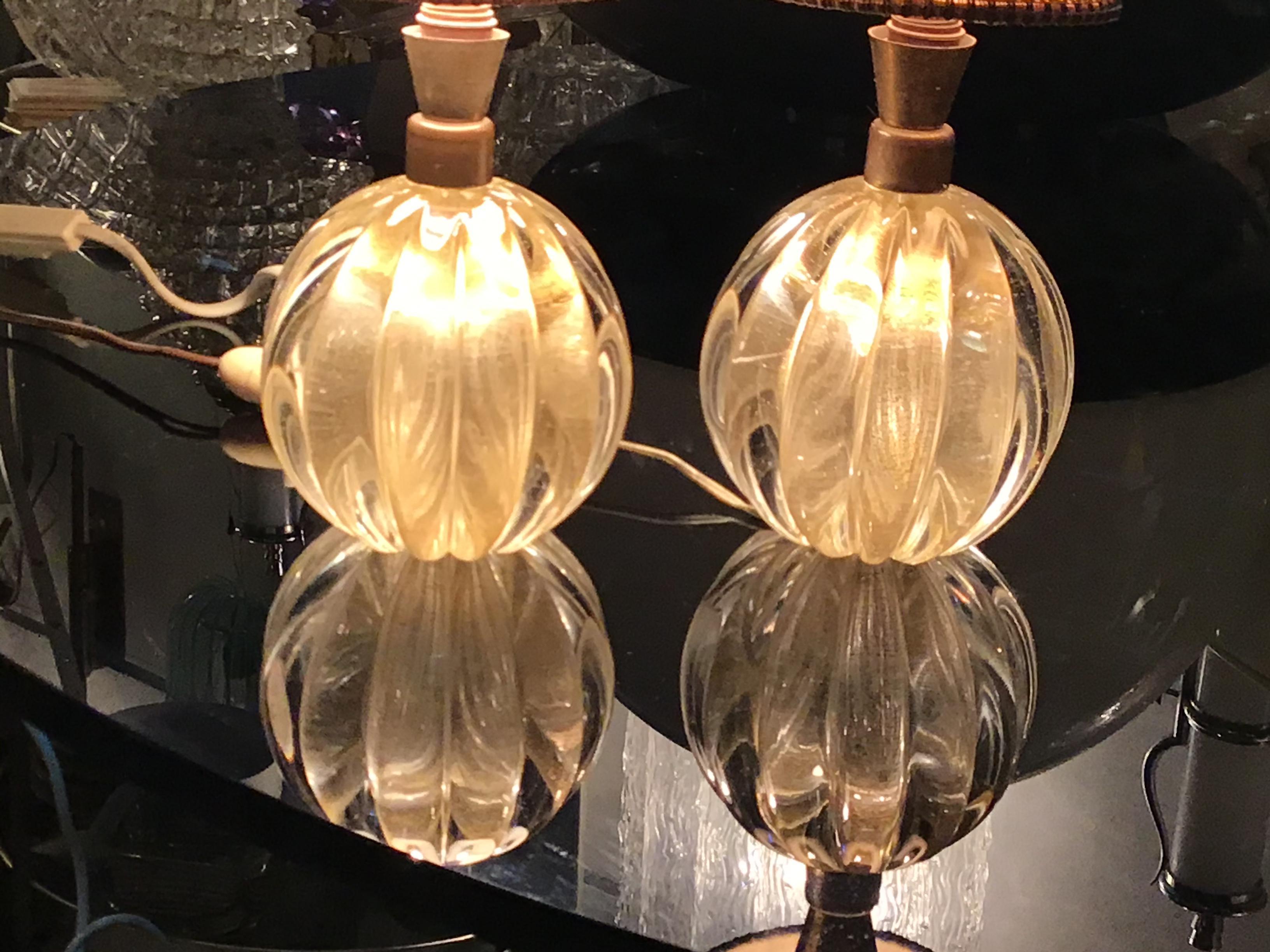 Seguso Couples Table Lamp Murano Glass Brass, 1940, Italy 2