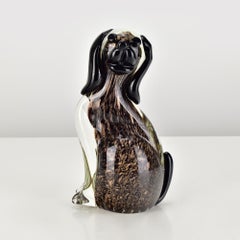 Seguso Dog Figurine Copper / Rose Gold Flecks Sommerso Mid Century Art Glass
