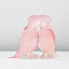 Seguso Duck Loving Couple Figurines Pink Alabastro Murano Studio Art Glass