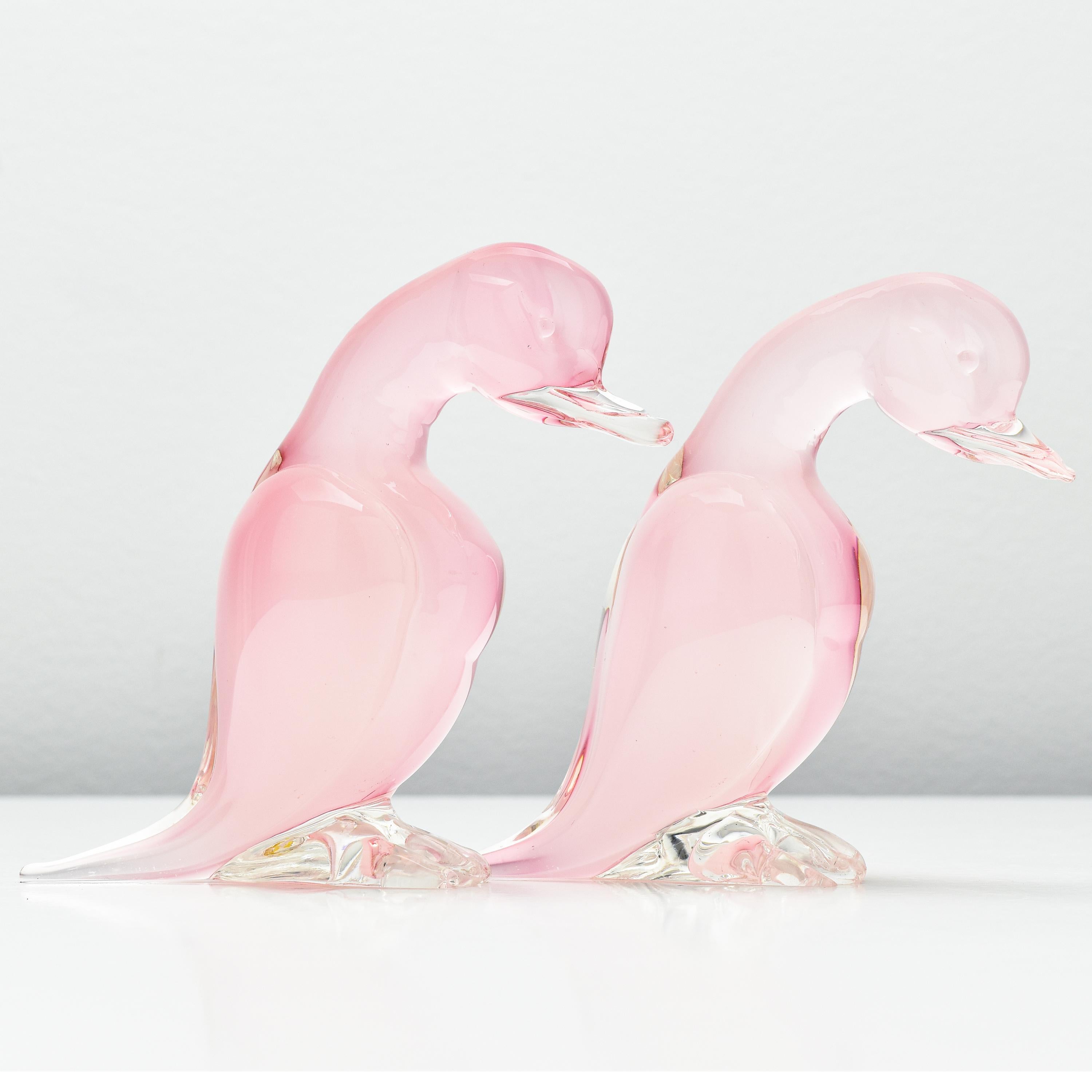 Seguso Duck Loving Couple Figurines Pink Alabastro Murano Studio Art Glass In Good Condition For Sale In Bad Säckingen, DE