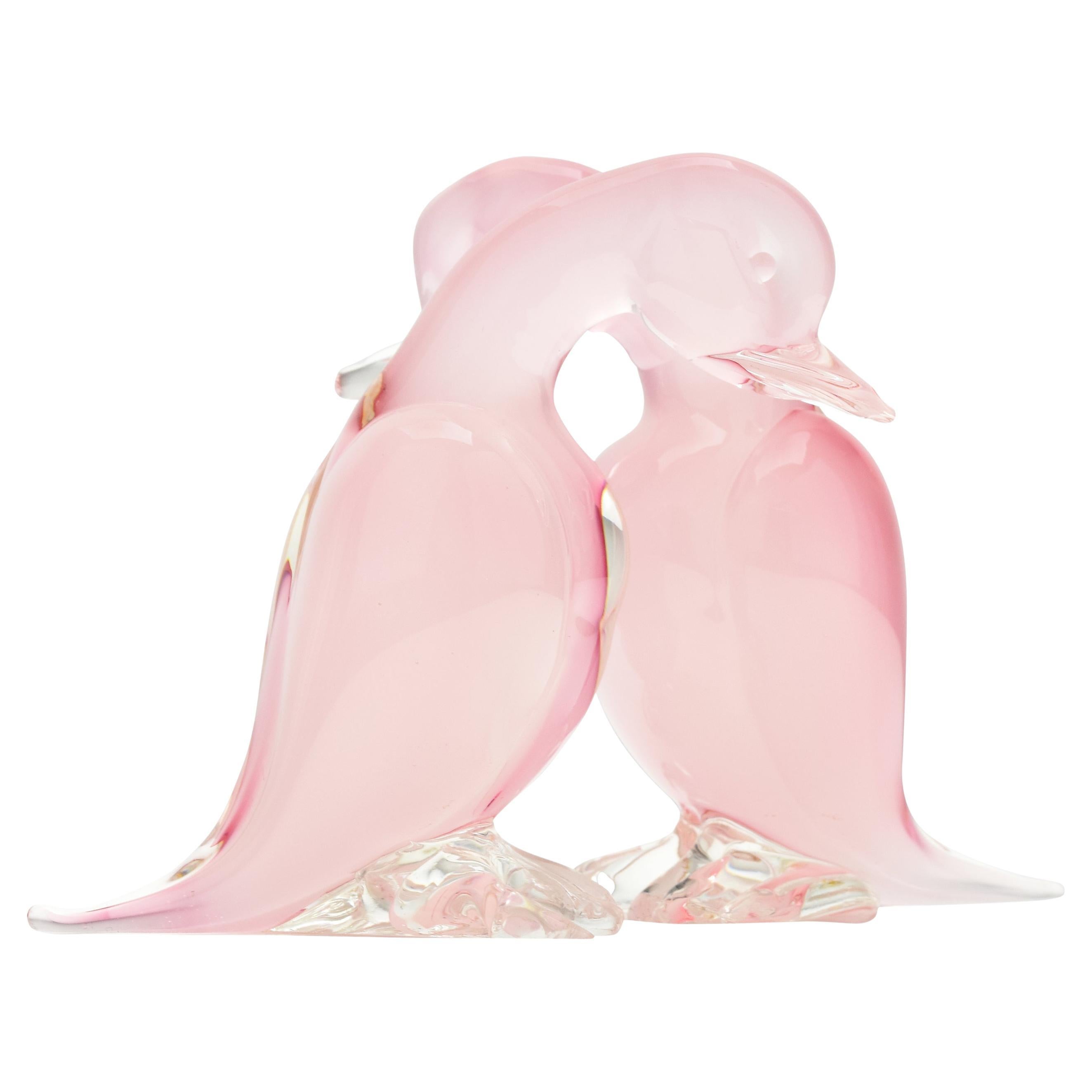 Seguso Duck Loving Couple Figurines rose albâtre Murano Studio Art Glass