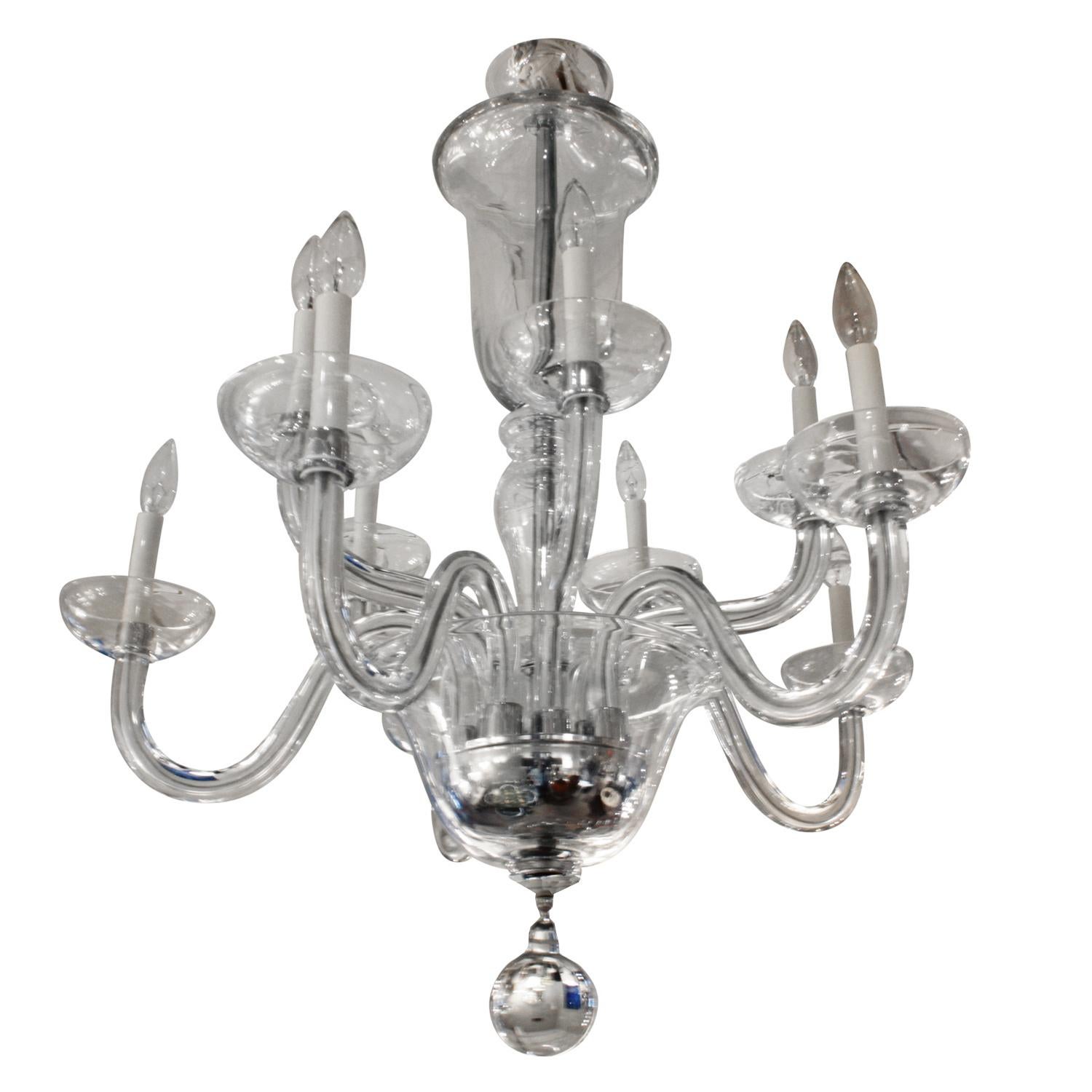 Multi-tier beautifully handblown glass chandelier by Seguso, Murano, Italy 1970s. Dimensions are for glass only and do not include chain or fabric cover which can be customized.