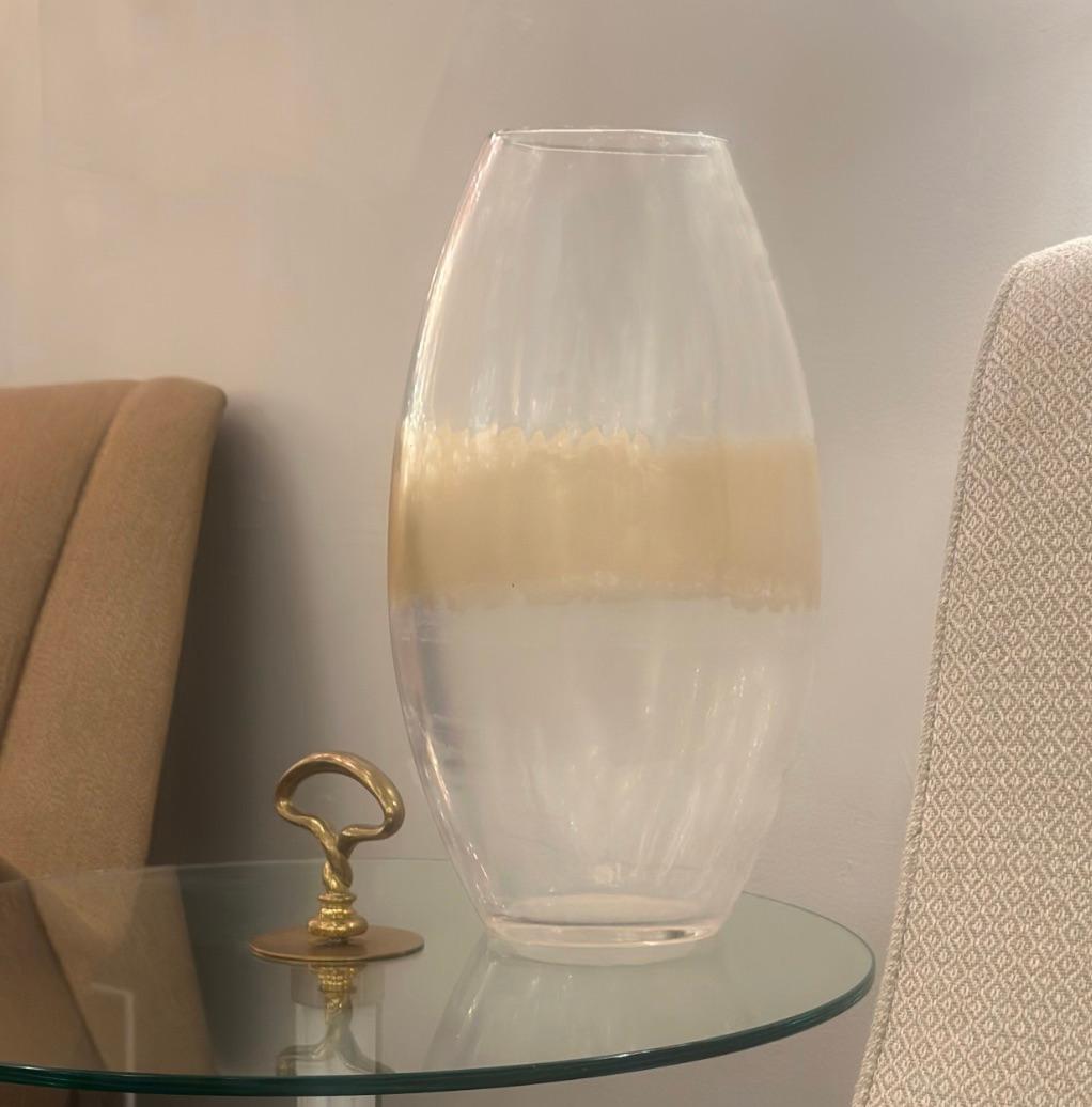 Seguso Elliptical Murano Glass Vase with Gold Leaf Band For Sale 2