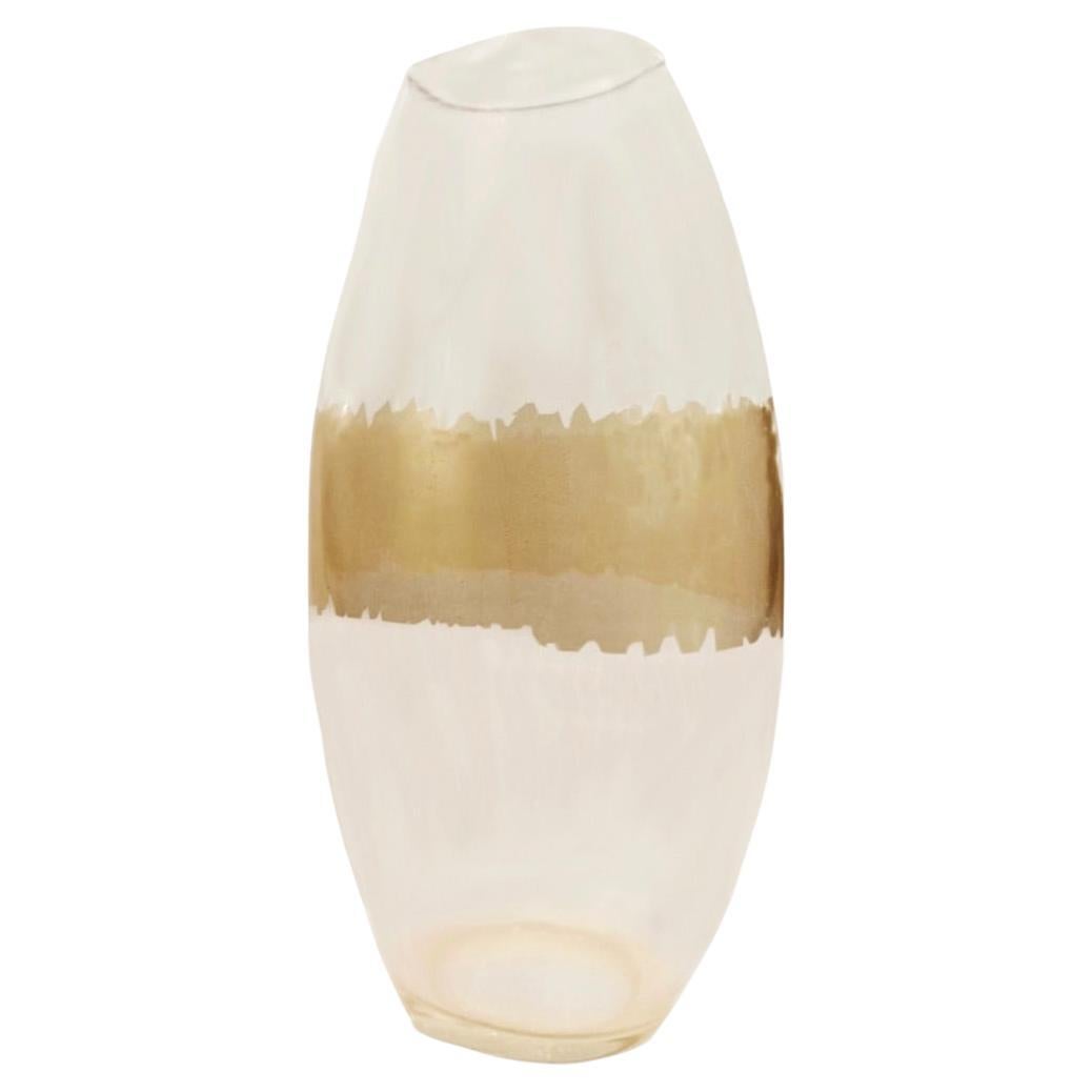 Seguso Elliptical Murano Glass Vase with Gold Leaf Band For Sale
