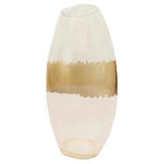 Seguso Elliptical Murano Glass Vase with Gold Leaf Band