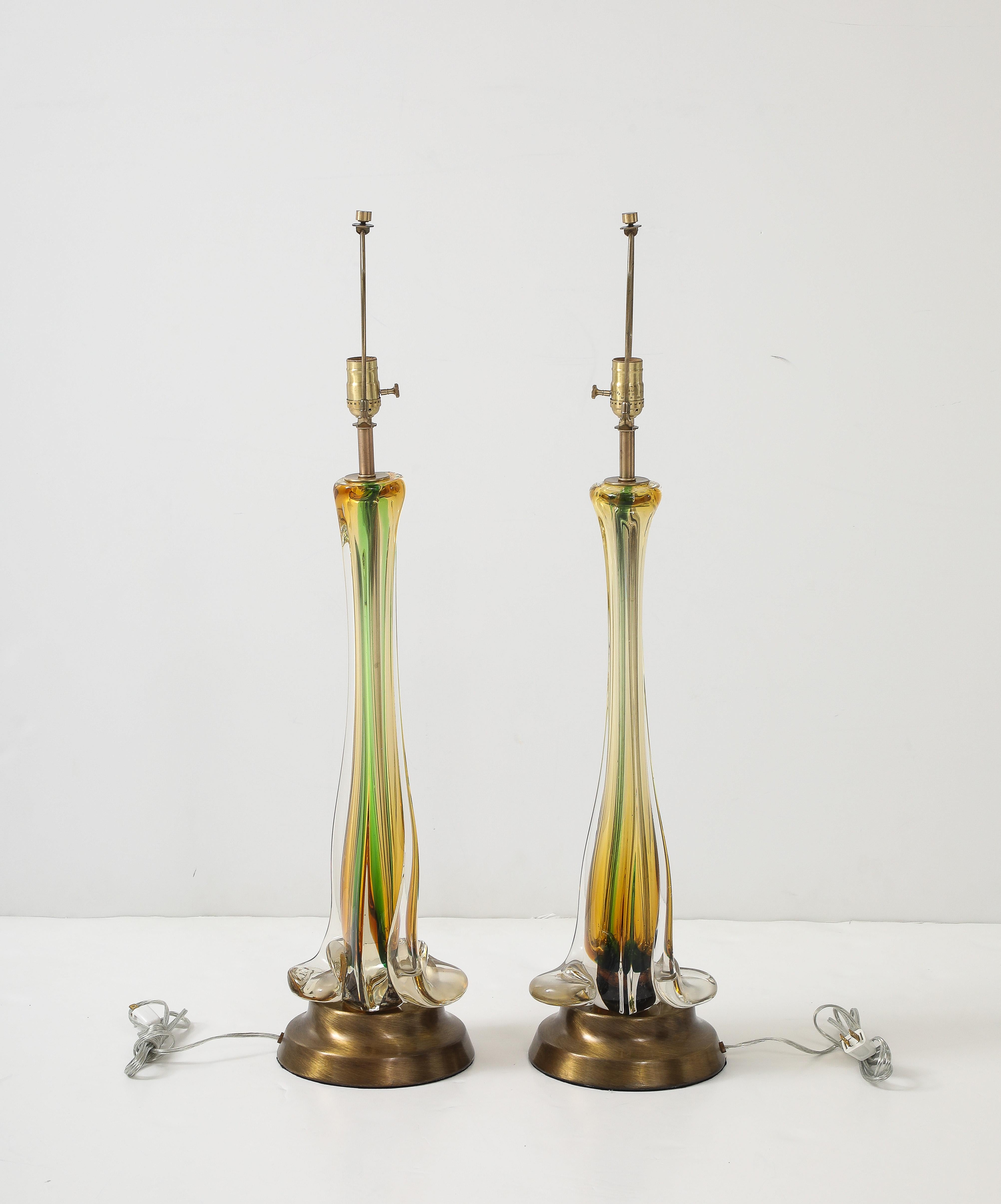 Seguso Smaragd/Bernstein Murano Glas Lampen im Zustand „Hervorragend“ im Angebot in New York, NY