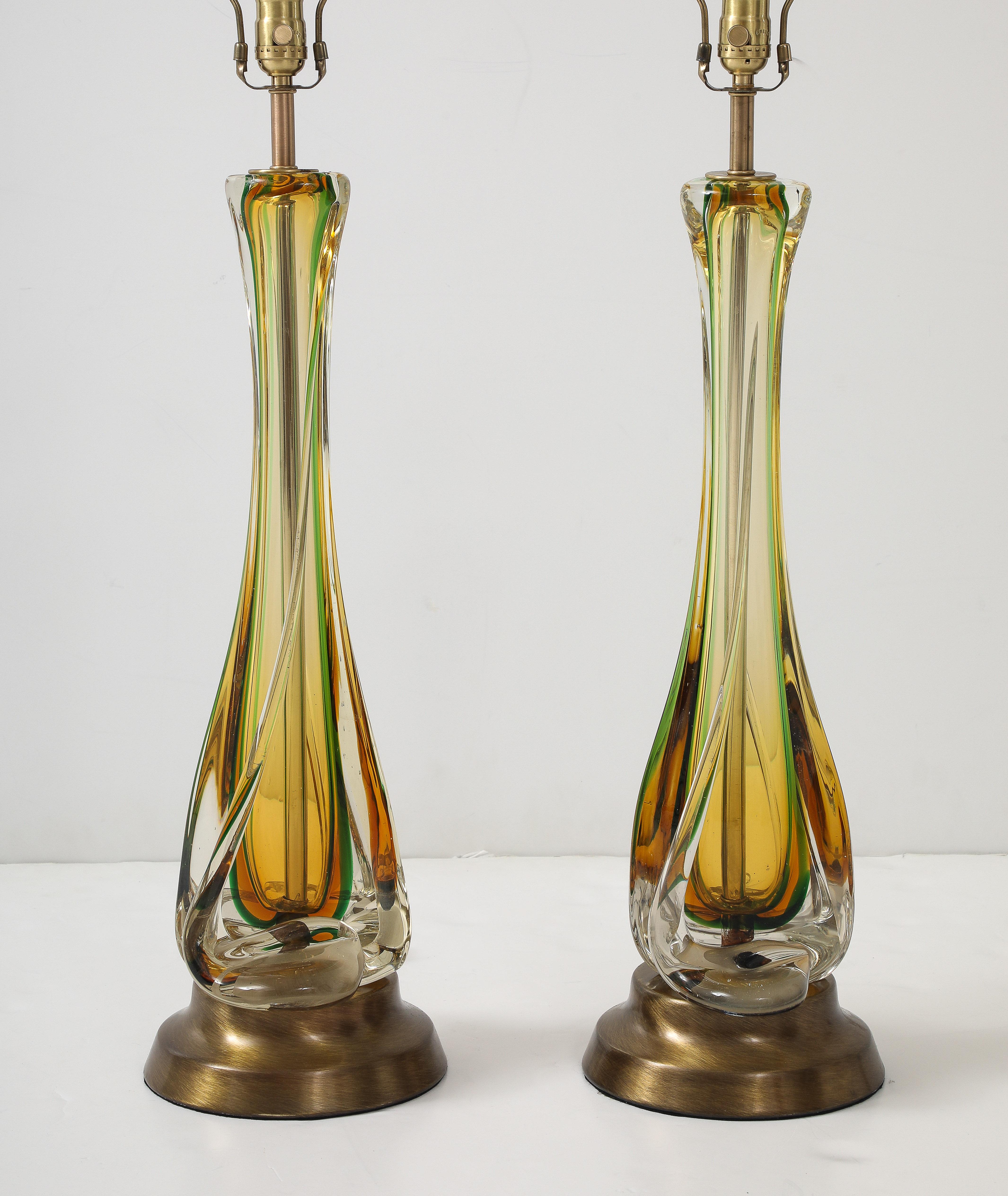 Seguso Smaragd/Bernstein Murano Glas Lampen (20. Jahrhundert) im Angebot
