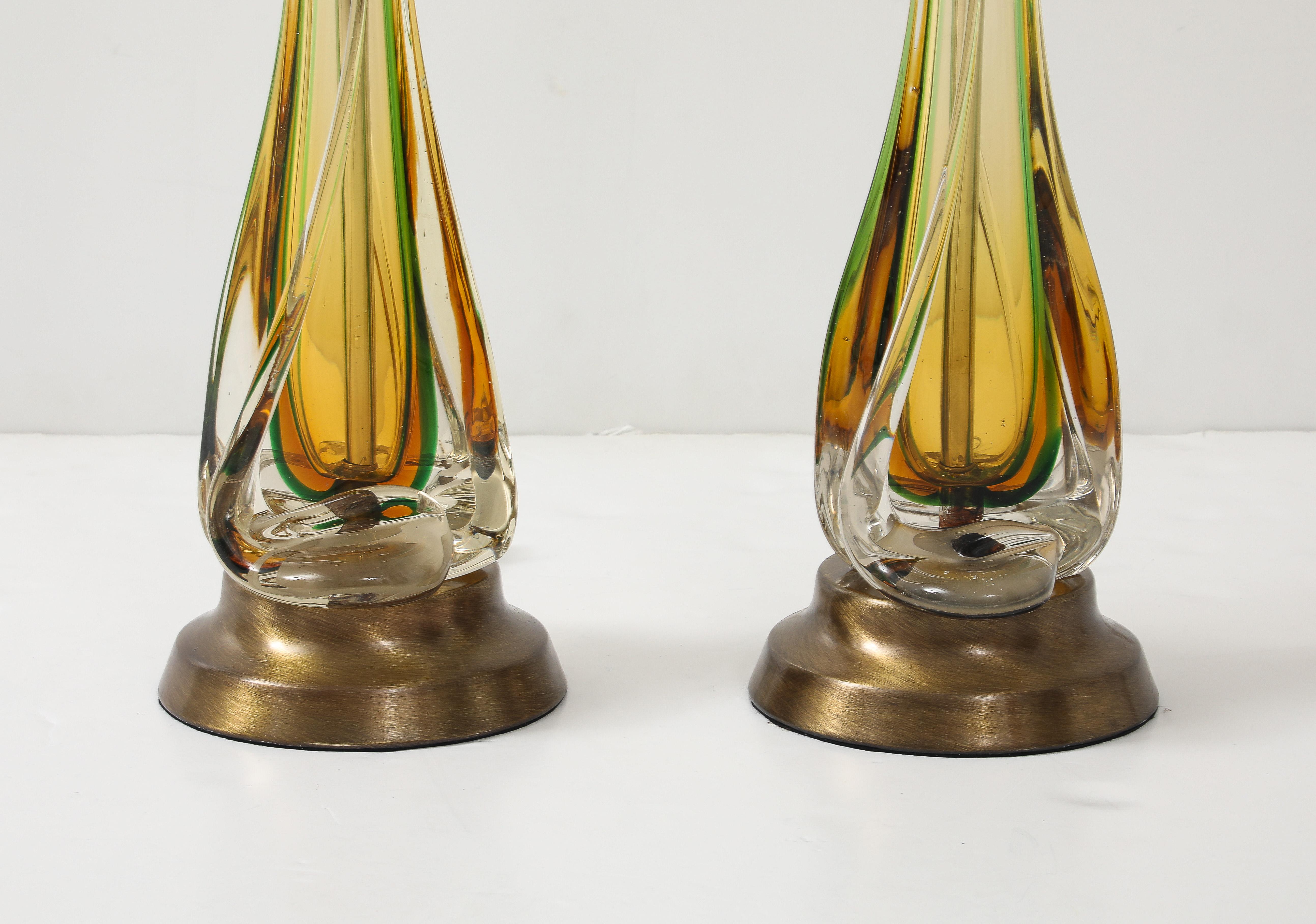 Seguso Smaragd/Bernstein Murano Glas Lampen im Angebot 1
