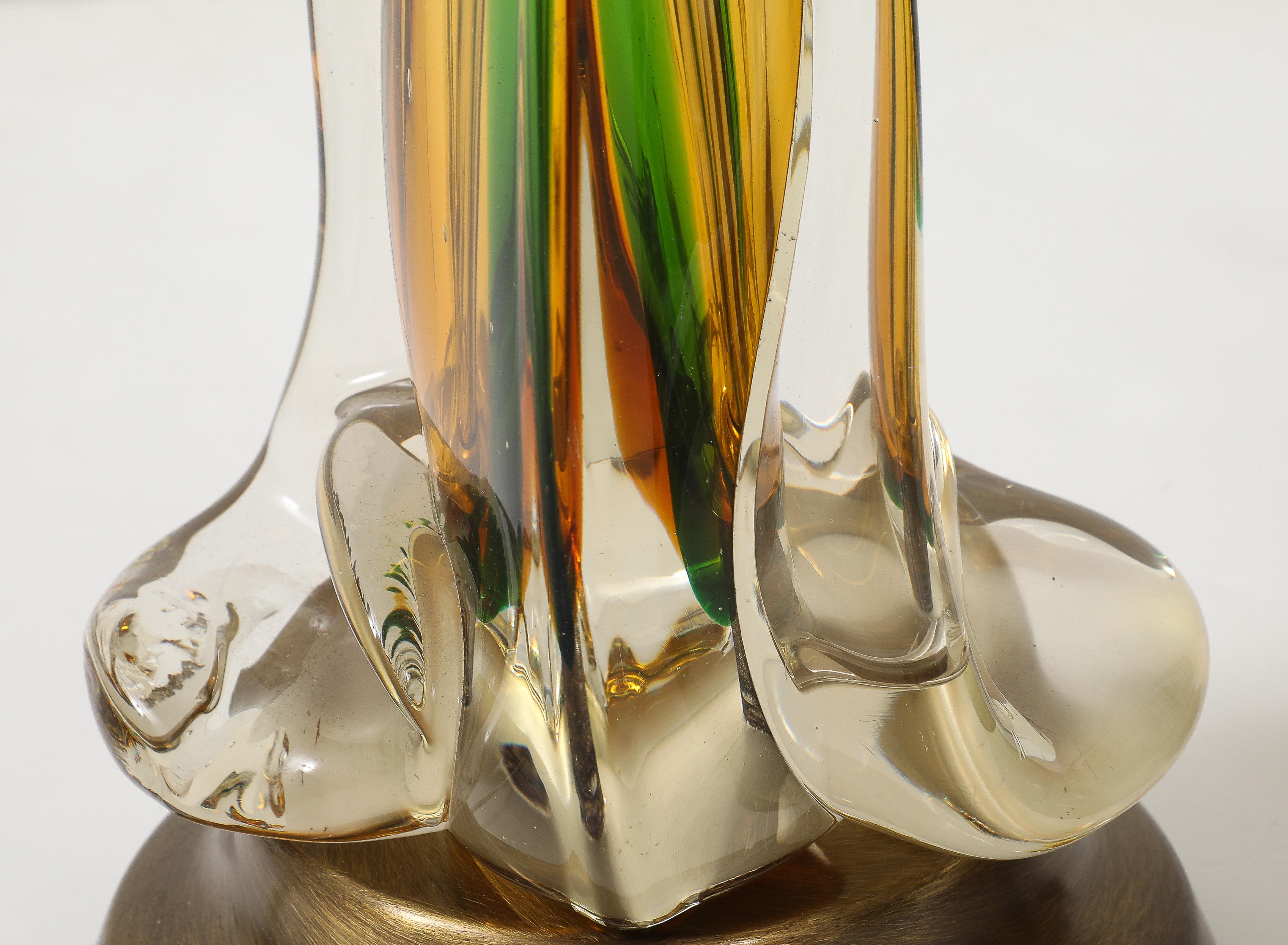Seguso Smaragd/Bernstein Murano Glas Lampen im Angebot 2