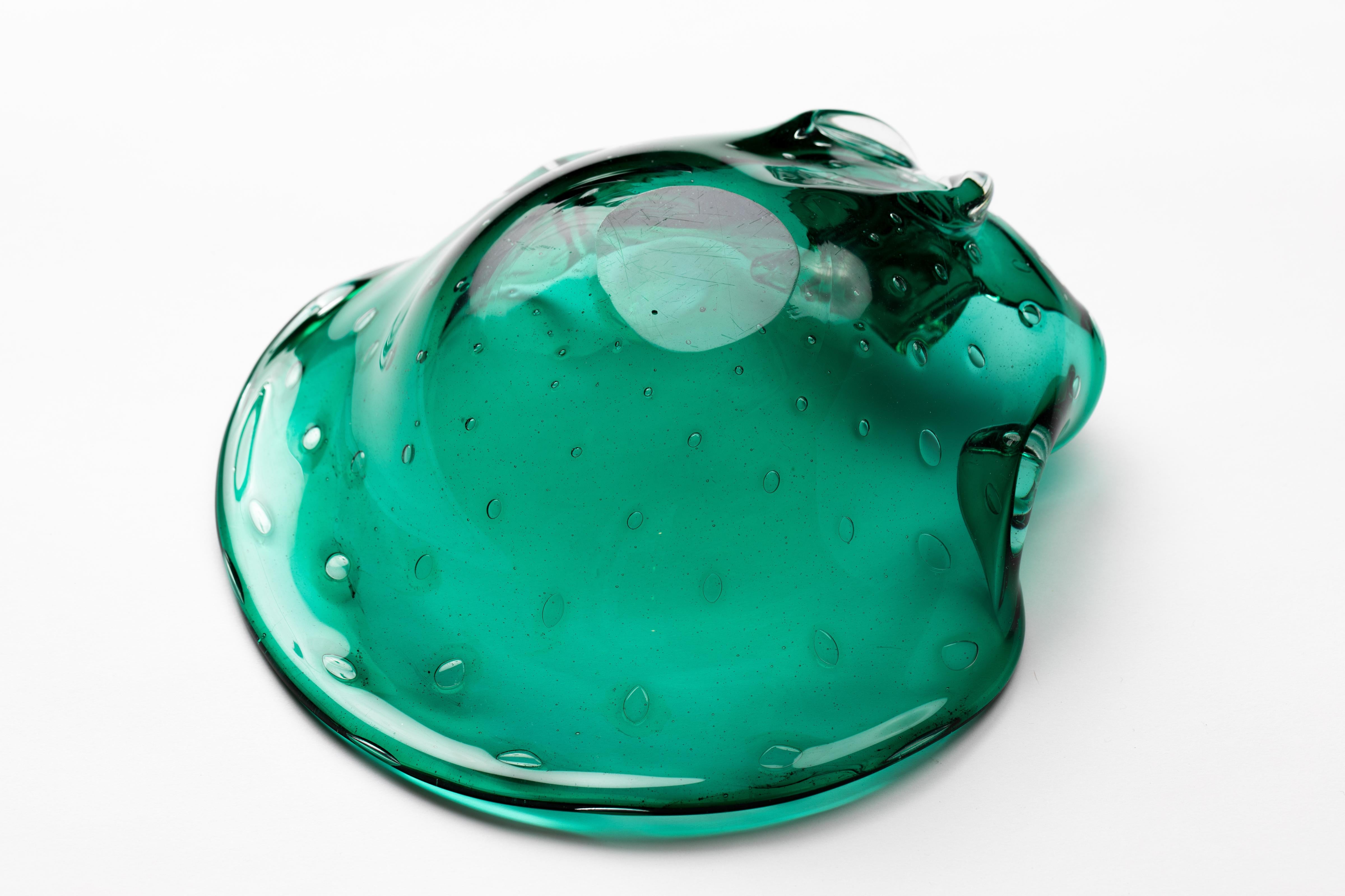 Seguso Emerald Green Murano Glass Seashell Decorative Dish For Sale 6