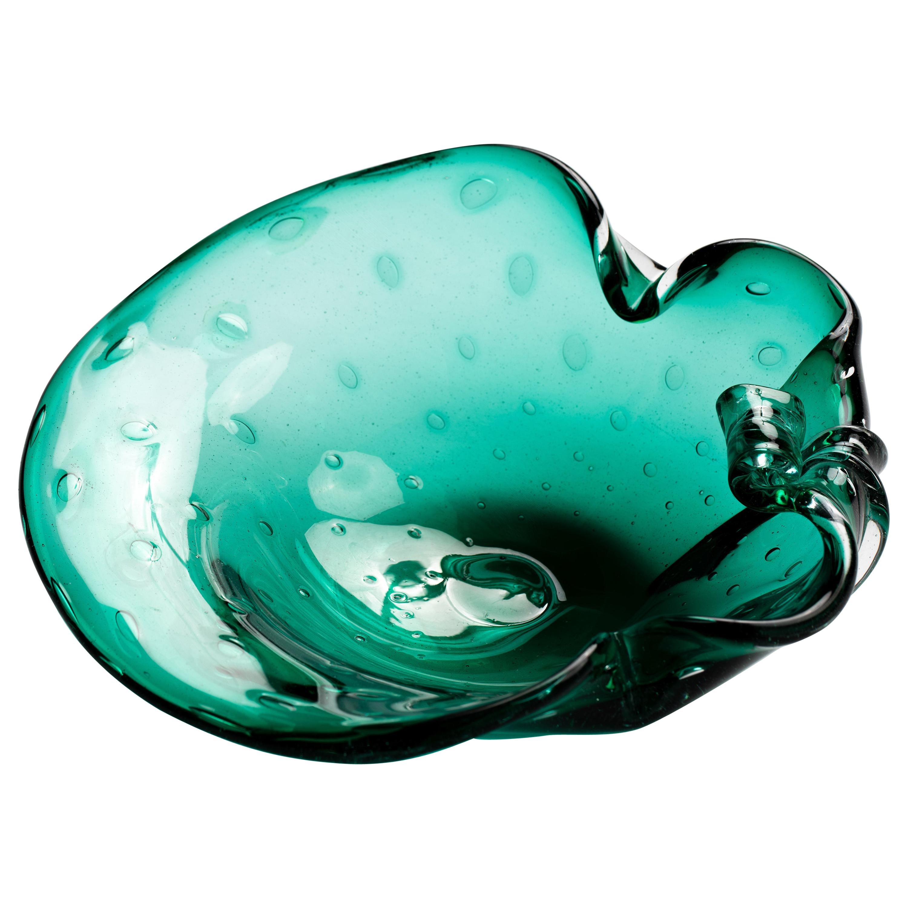 Seguso Plat décoratif en verre de Murano vert émeraude et coquillages