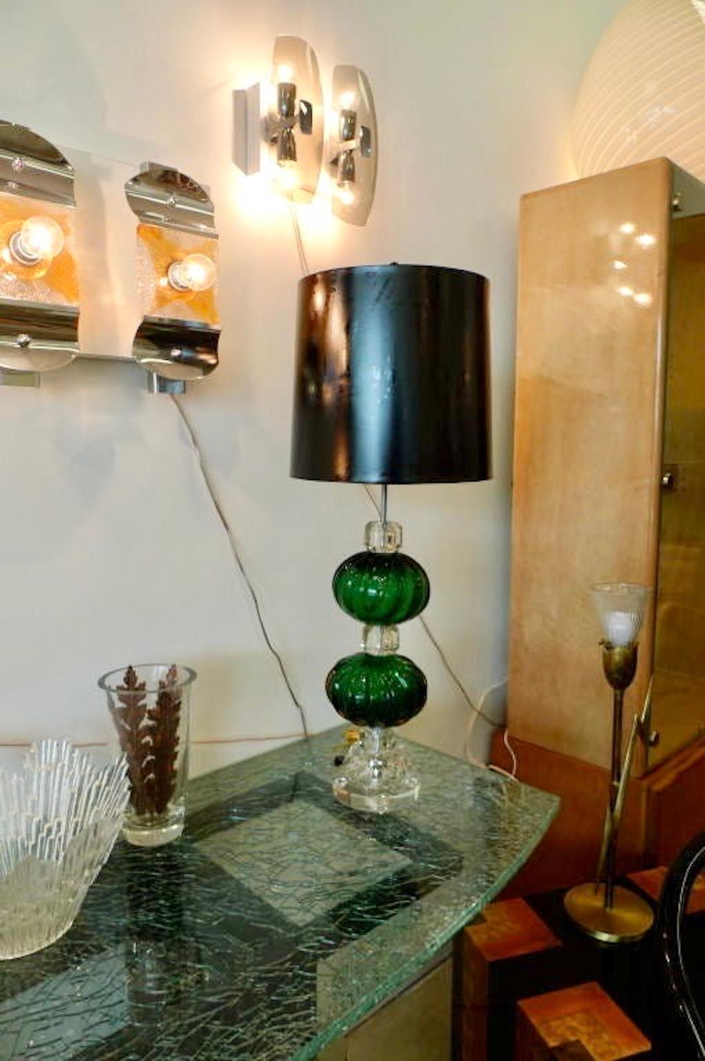 Seguso Murano Emerald Green Glass Stacked Ball Lamp 6