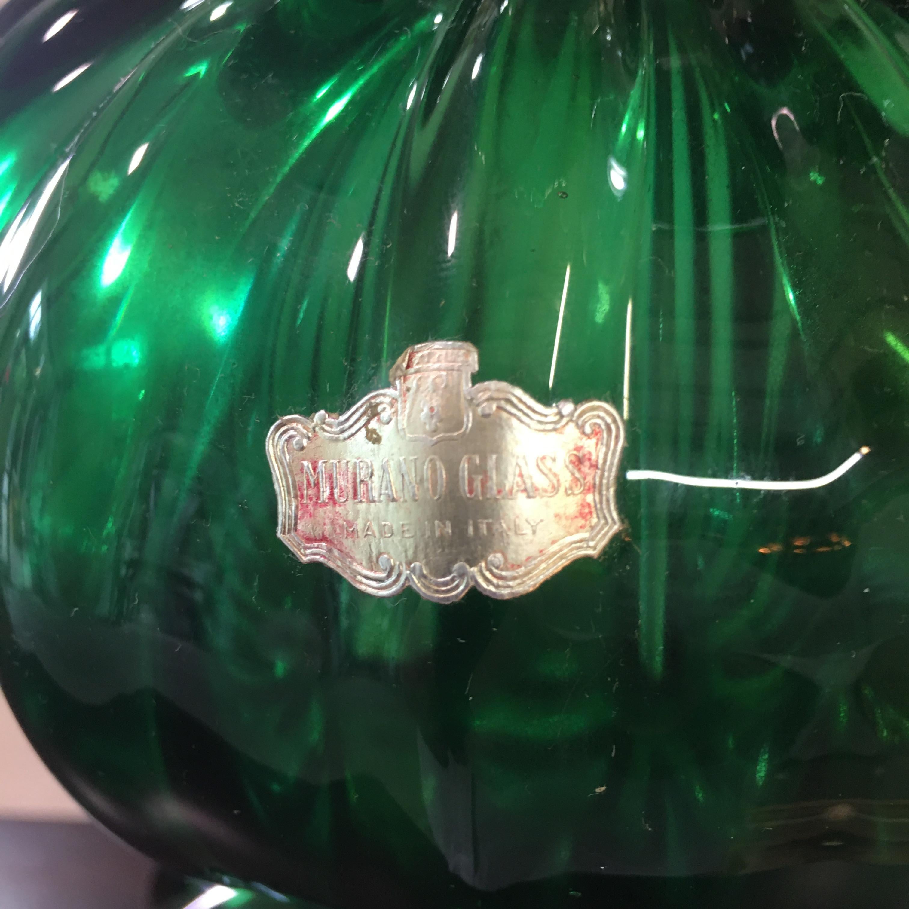 Murano Glass Seguso Murano Emerald Green Glass Stacked Ball Lamp
