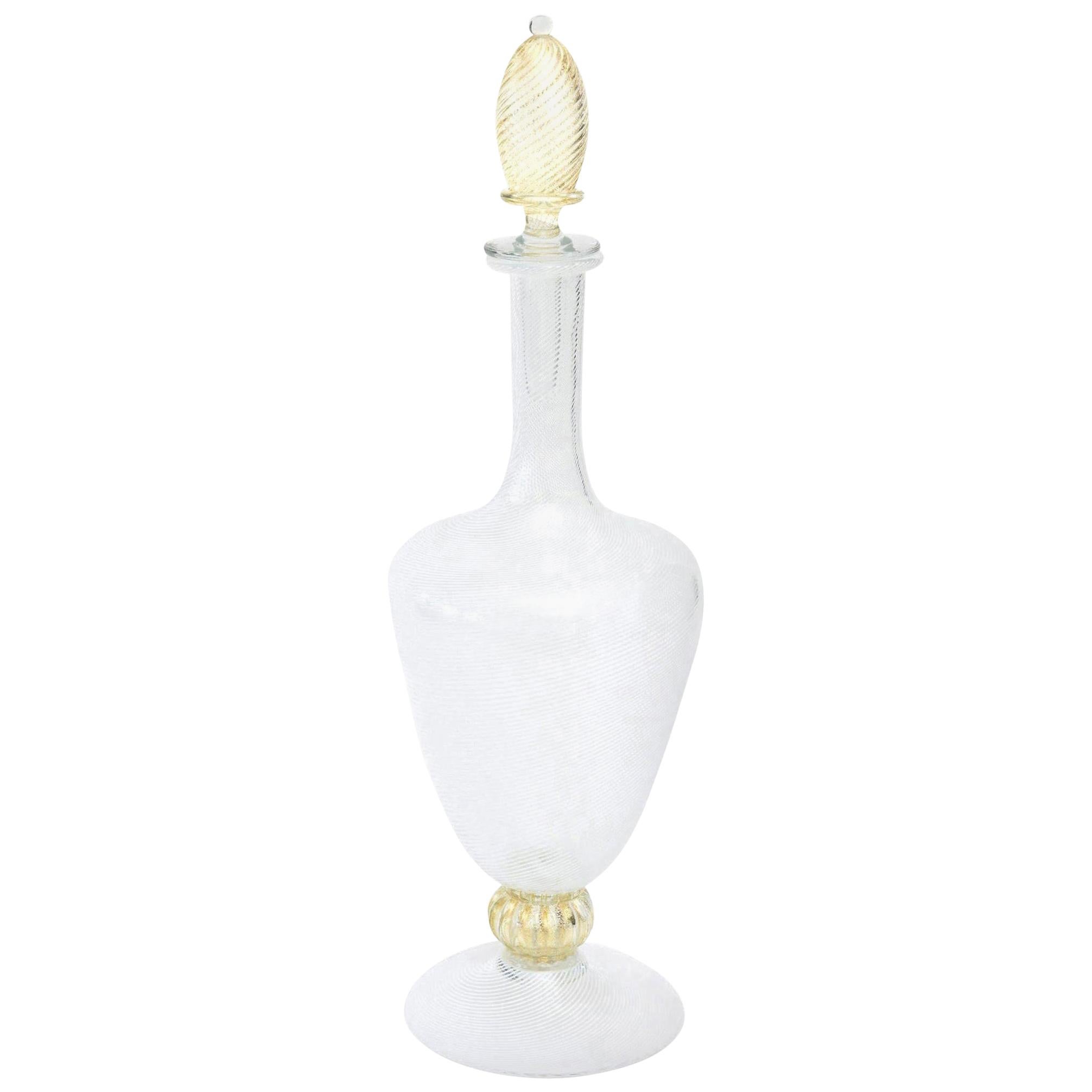 Seguso Filigrana Murano Glass Decanter with Stopper Barware