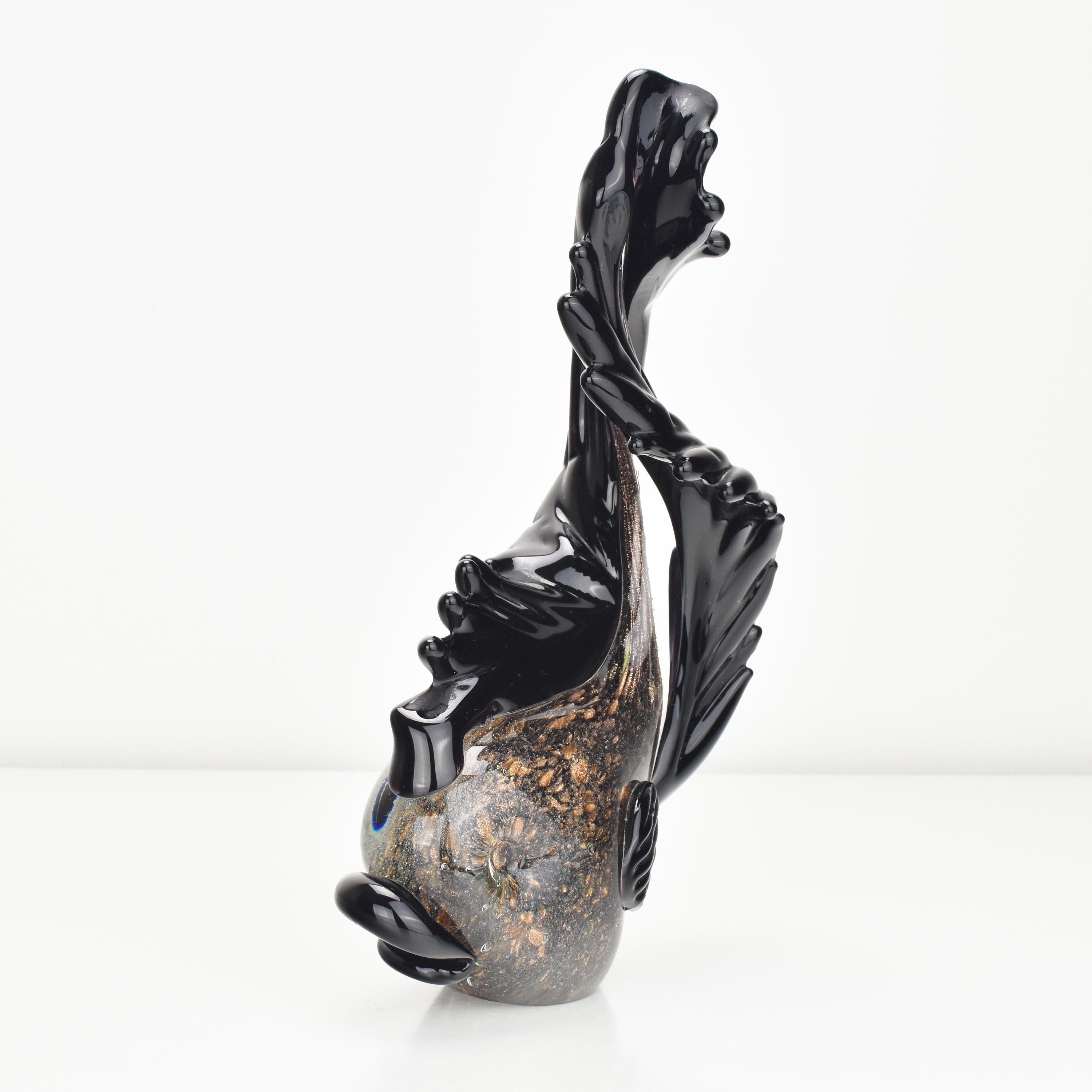 Mid-Century Modern Seguso Figurine poisson cuivre / or rose Sommerso Art Glass Murène en vente