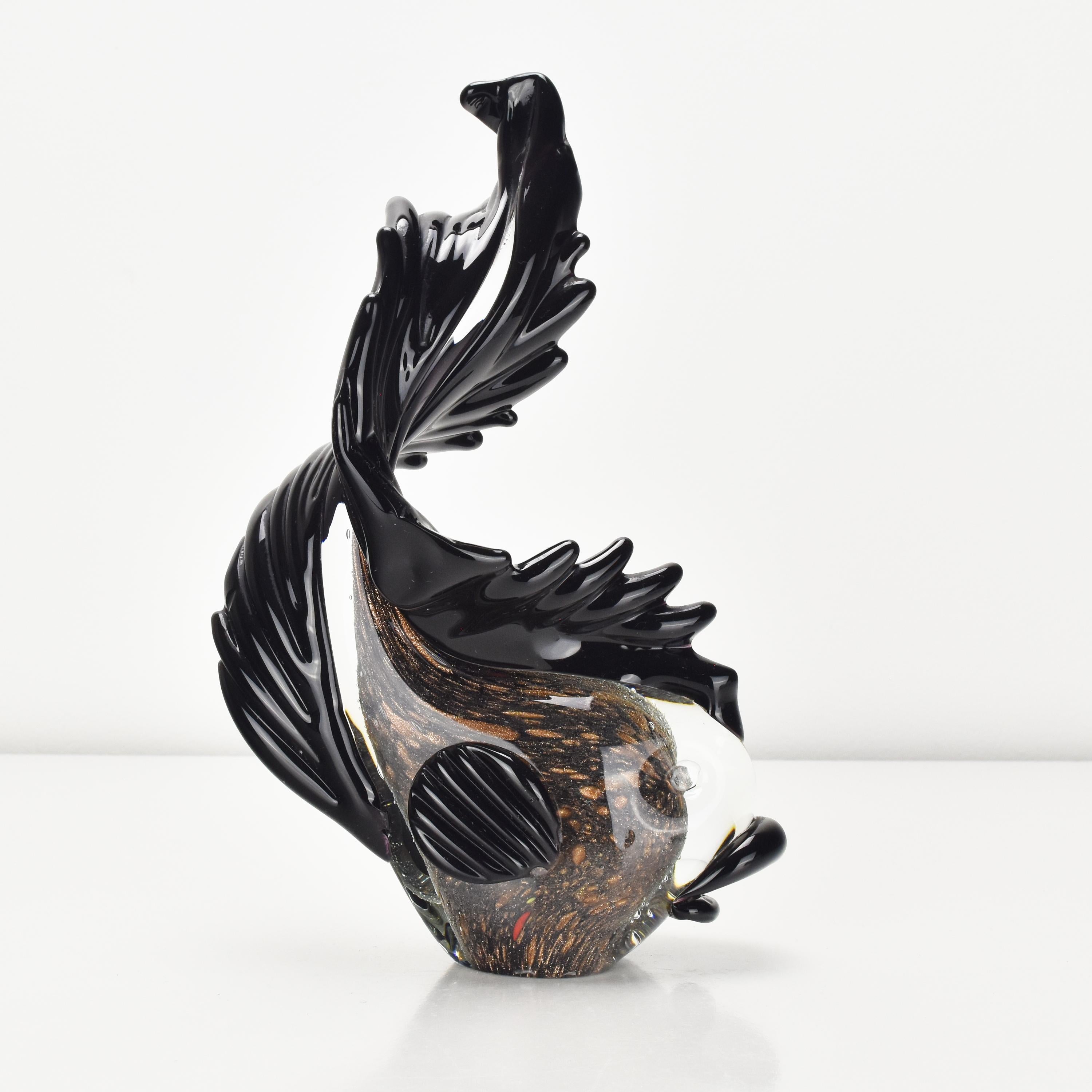 Italian Seguso Fish Figurine Copper / Rose Gold Flecks Sommerso Art Glass Moray Eel For Sale