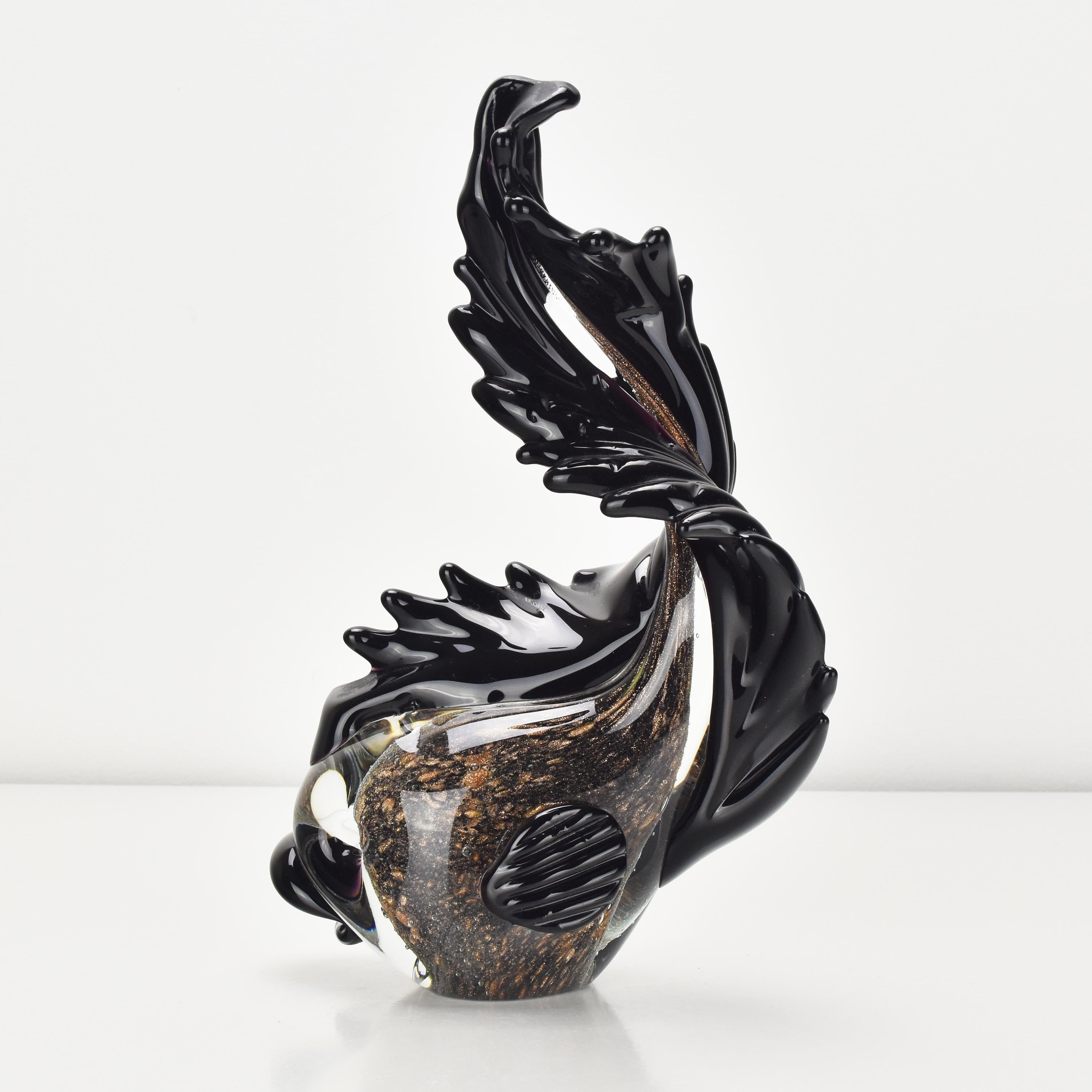 Milieu du XXe siècle Seguso Figurine poisson cuivre / or rose Sommerso Art Glass Murène en vente