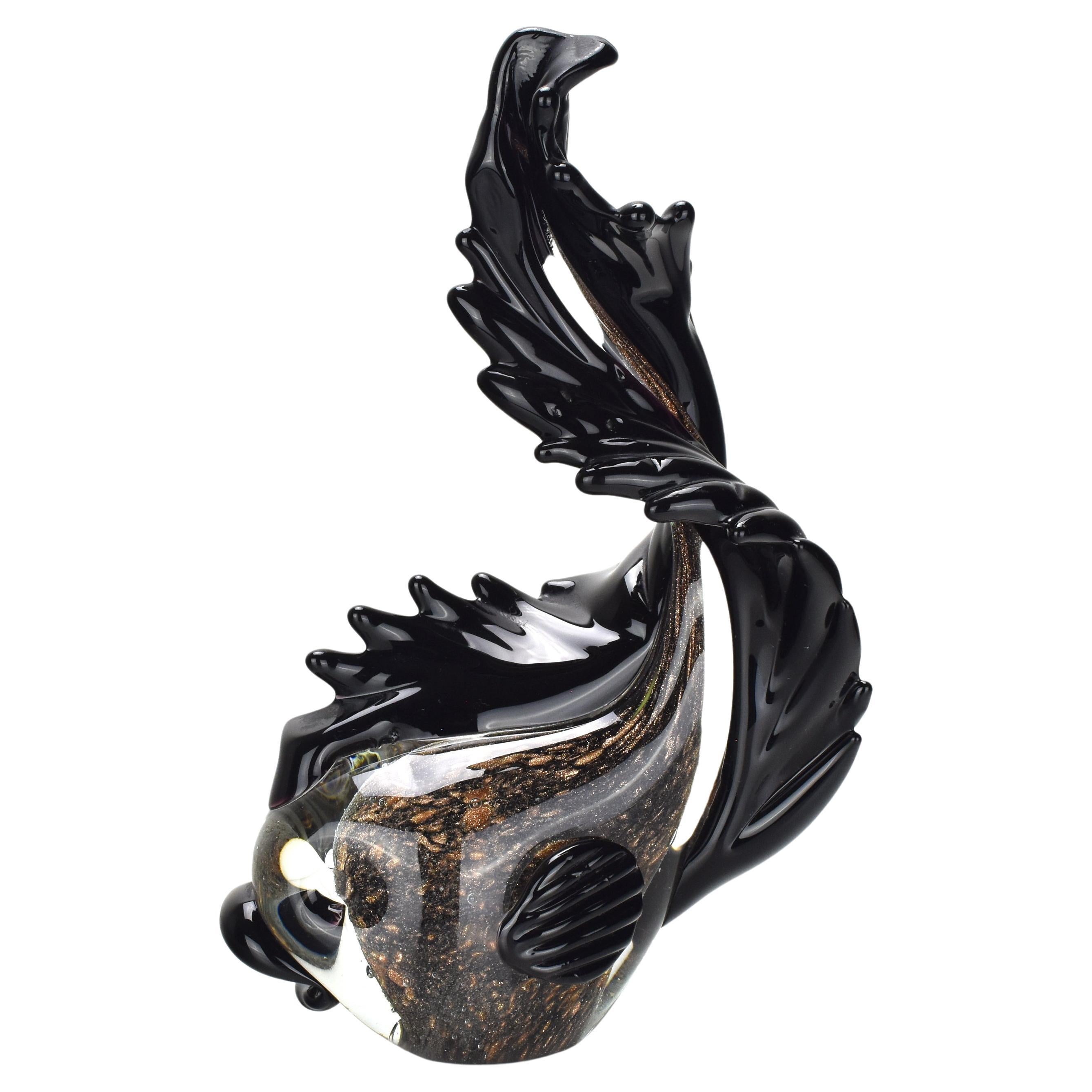 Seguso Fisch Figur Kupfer / Rose Gold Flecken Sommerso Kunst Glas Muräne im Angebot