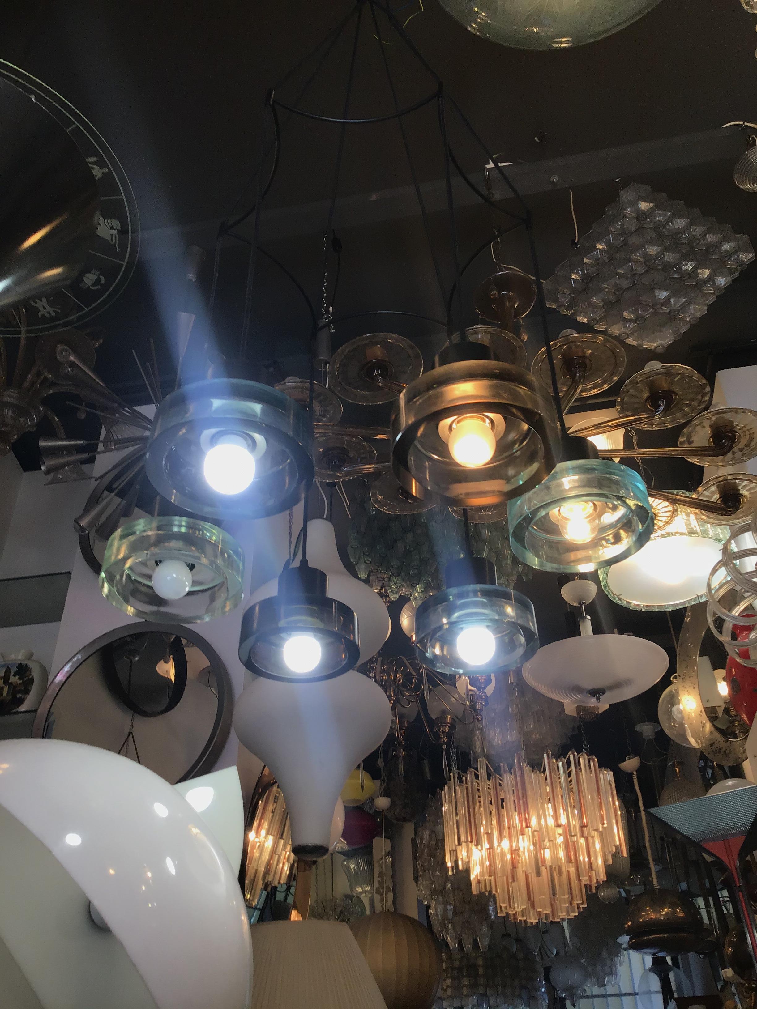 Seguso Flavio Poli Lampadario a 6 luci regolabile in vetro e metallo 1960 italy in vendita 2