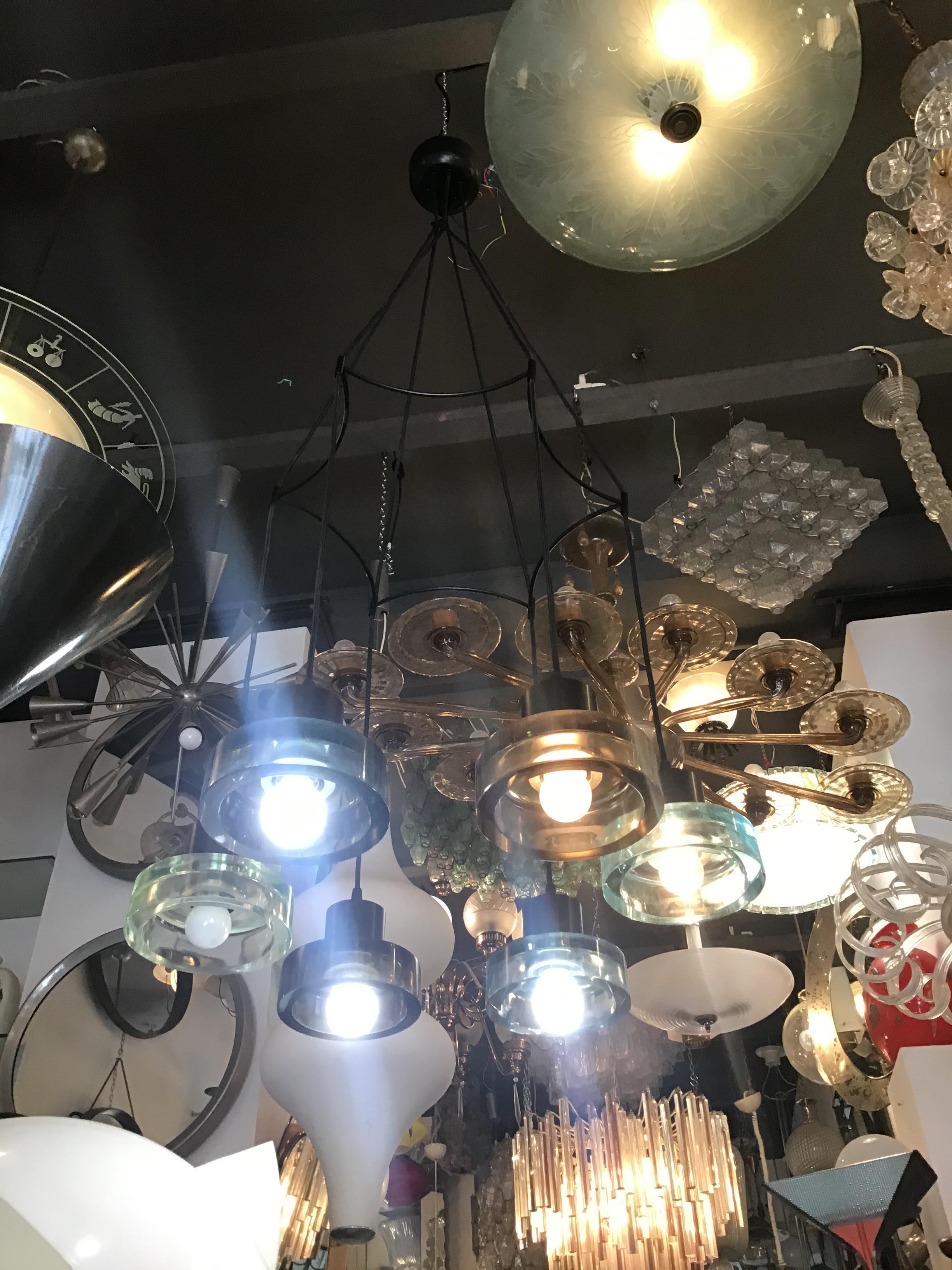 Seguso Flavio Poli Lampadario a 6 luci regolabile in vetro e metallo 1960 italy in vendita 3