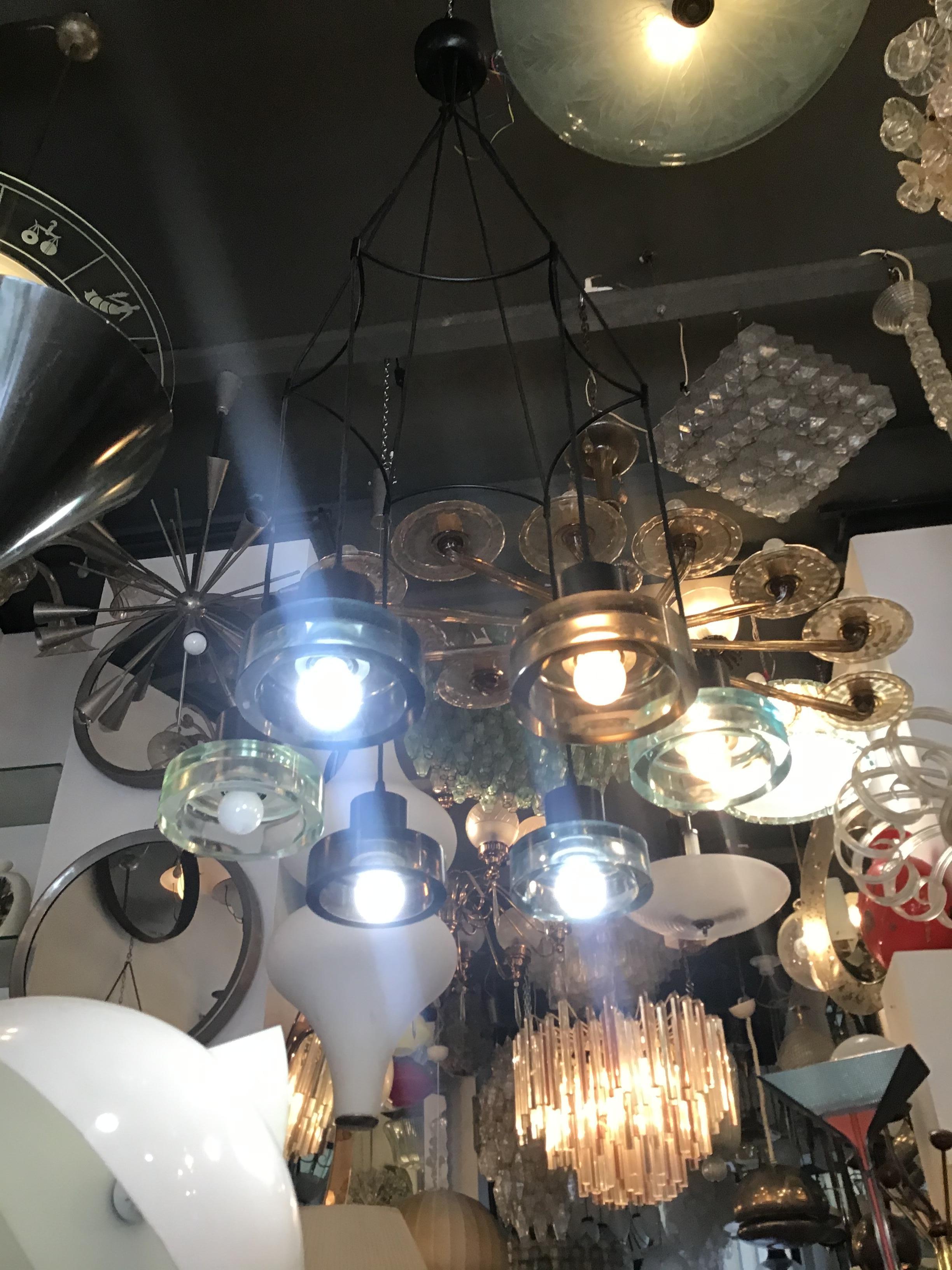 Seguso Flavio Poli Lampadario a 6 luci regolabile in vetro e metallo 1960 italy in vendita 4